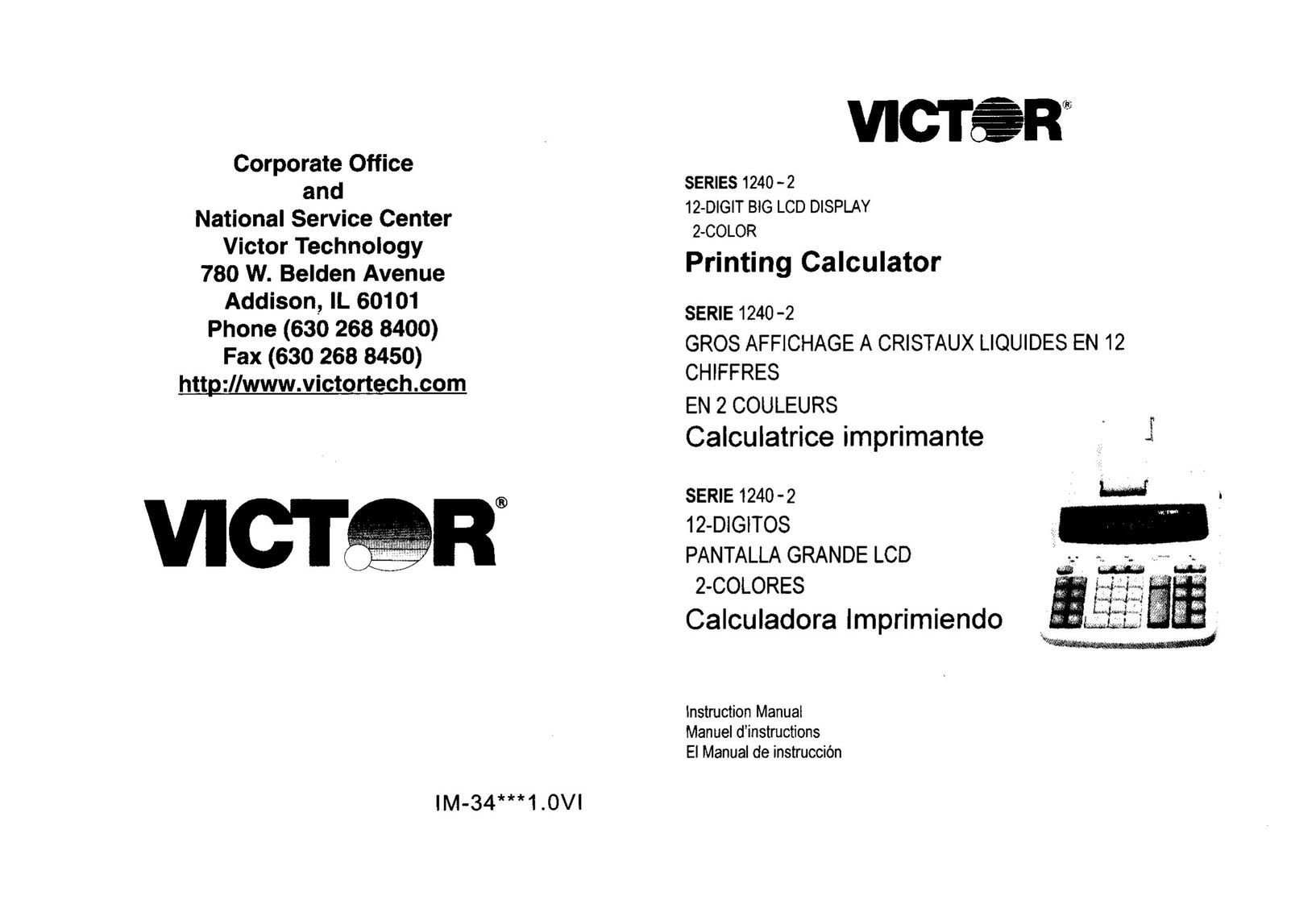 Victor Technology 1240-2 Series Calculator User Manual