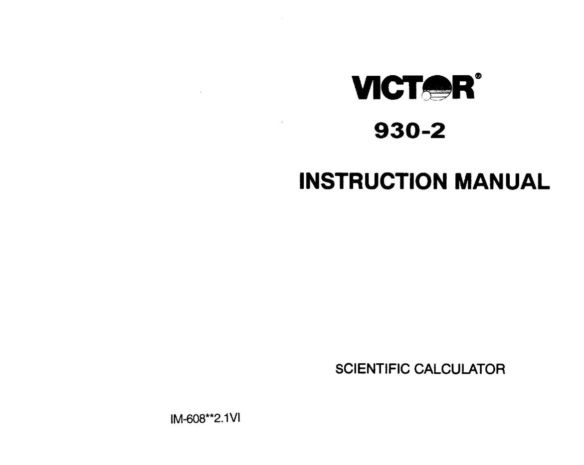 Victor Technology 930-2 Calculator User Manual