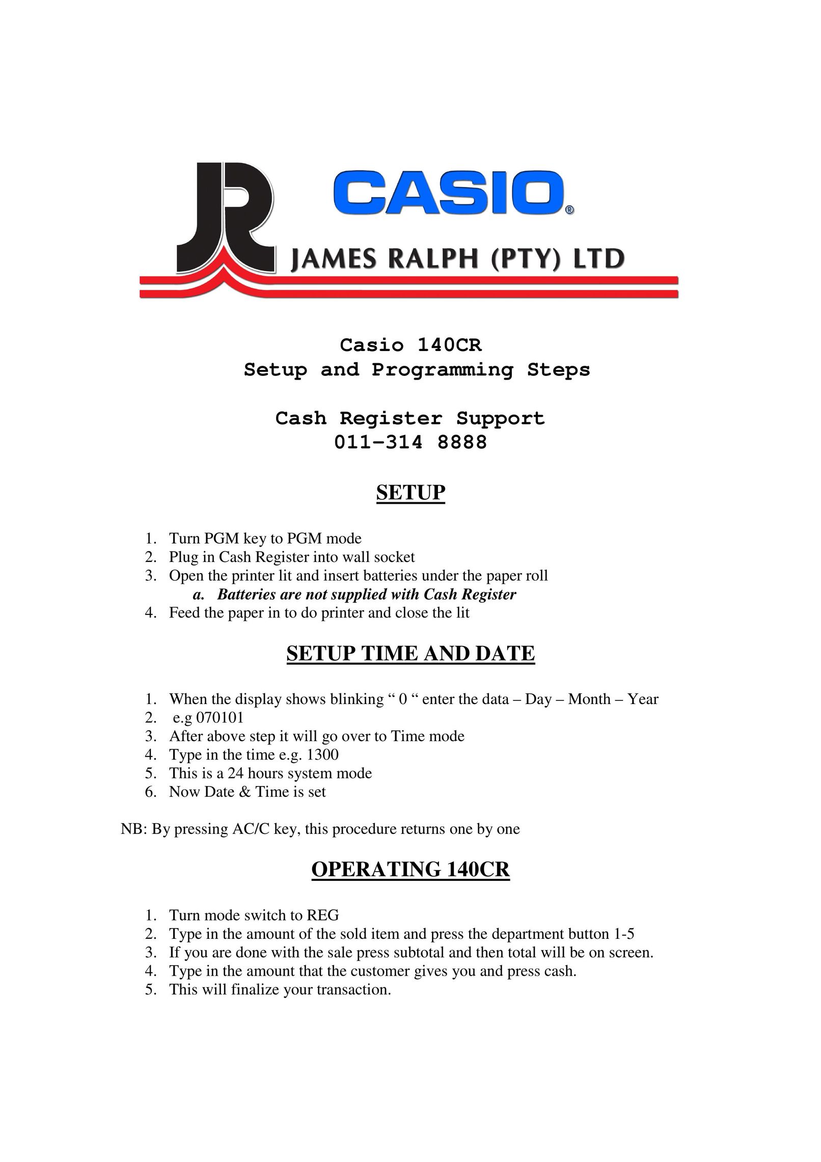 Casio 140CR Cash Register User Manual