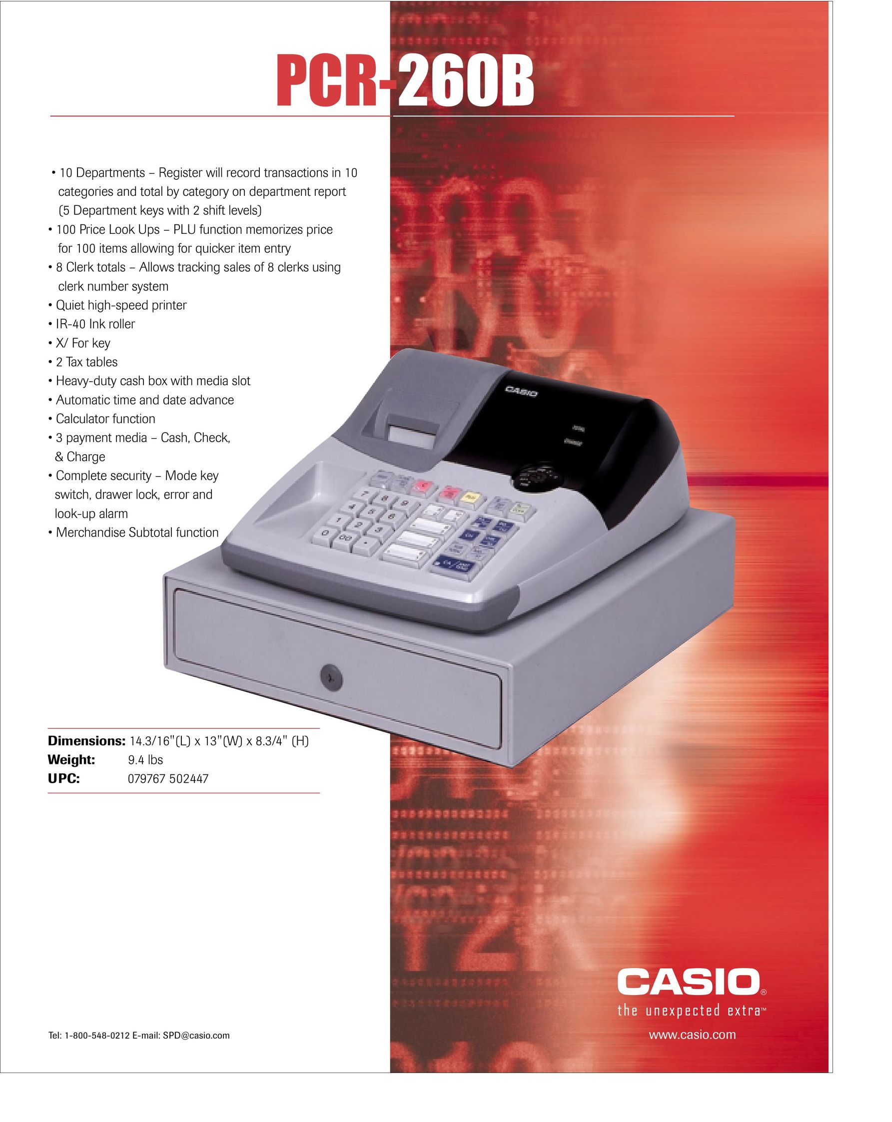 Casio PCR-260B Cash Register User Manual