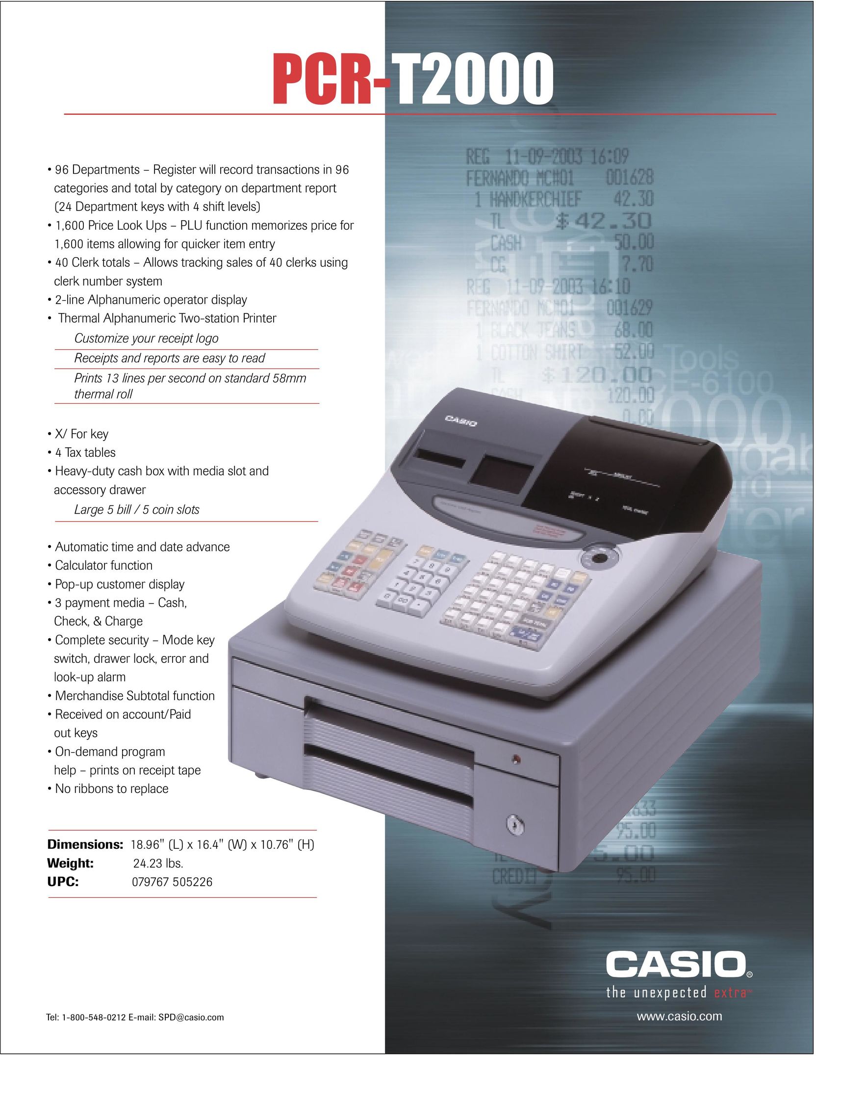 Casio PCR-T2000 Cash Register User Manual