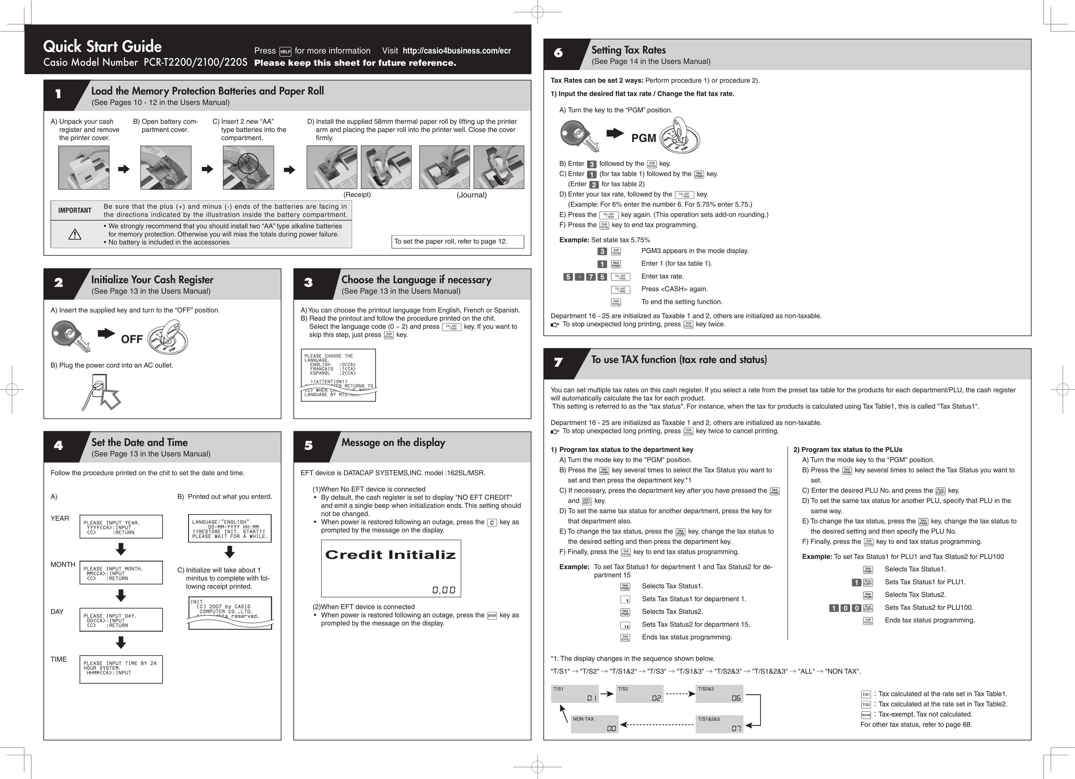 Casio PCR-T220S Cash Register User Manual