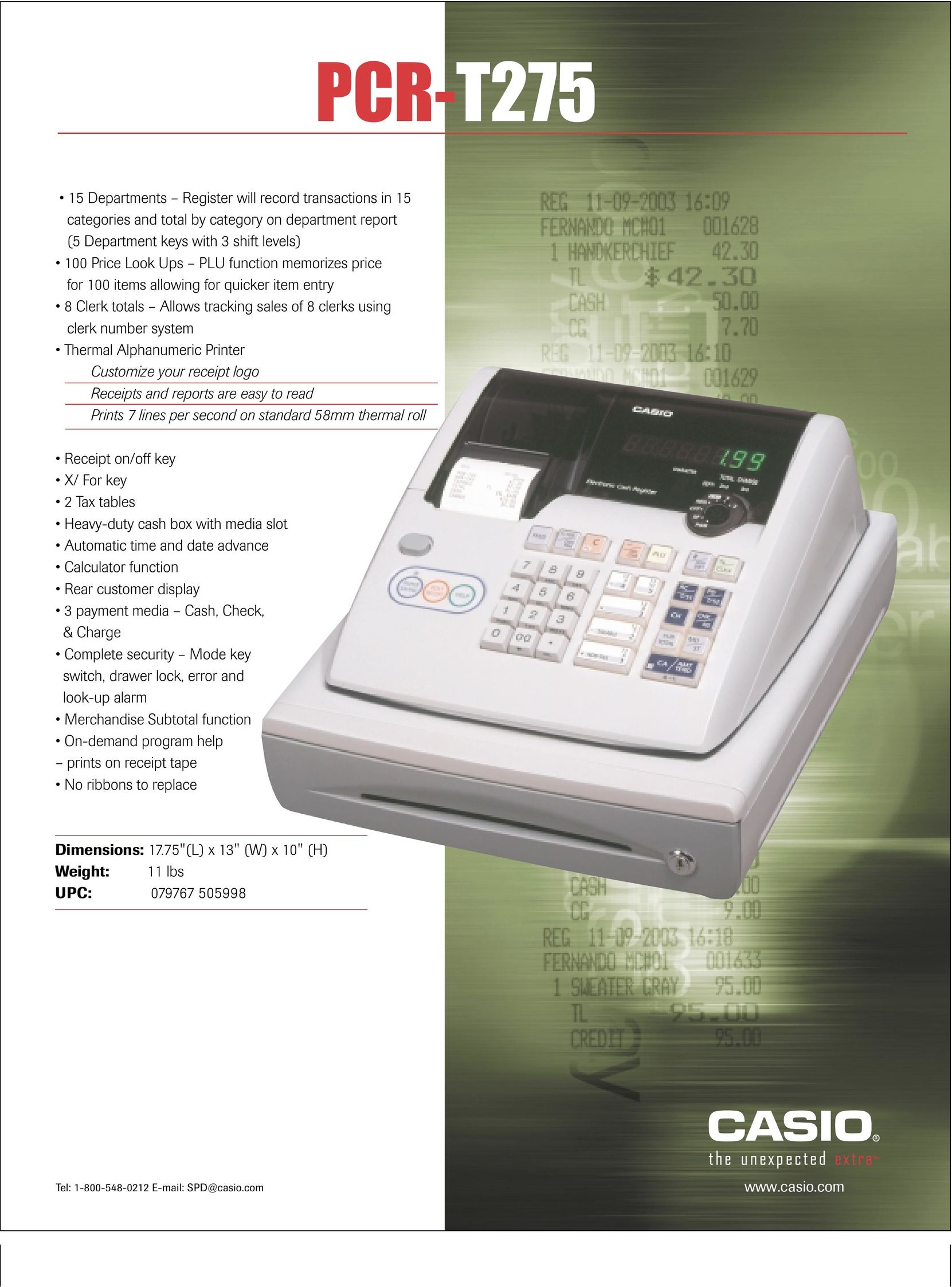 Casio PCR-T275 Cash Register User Manual