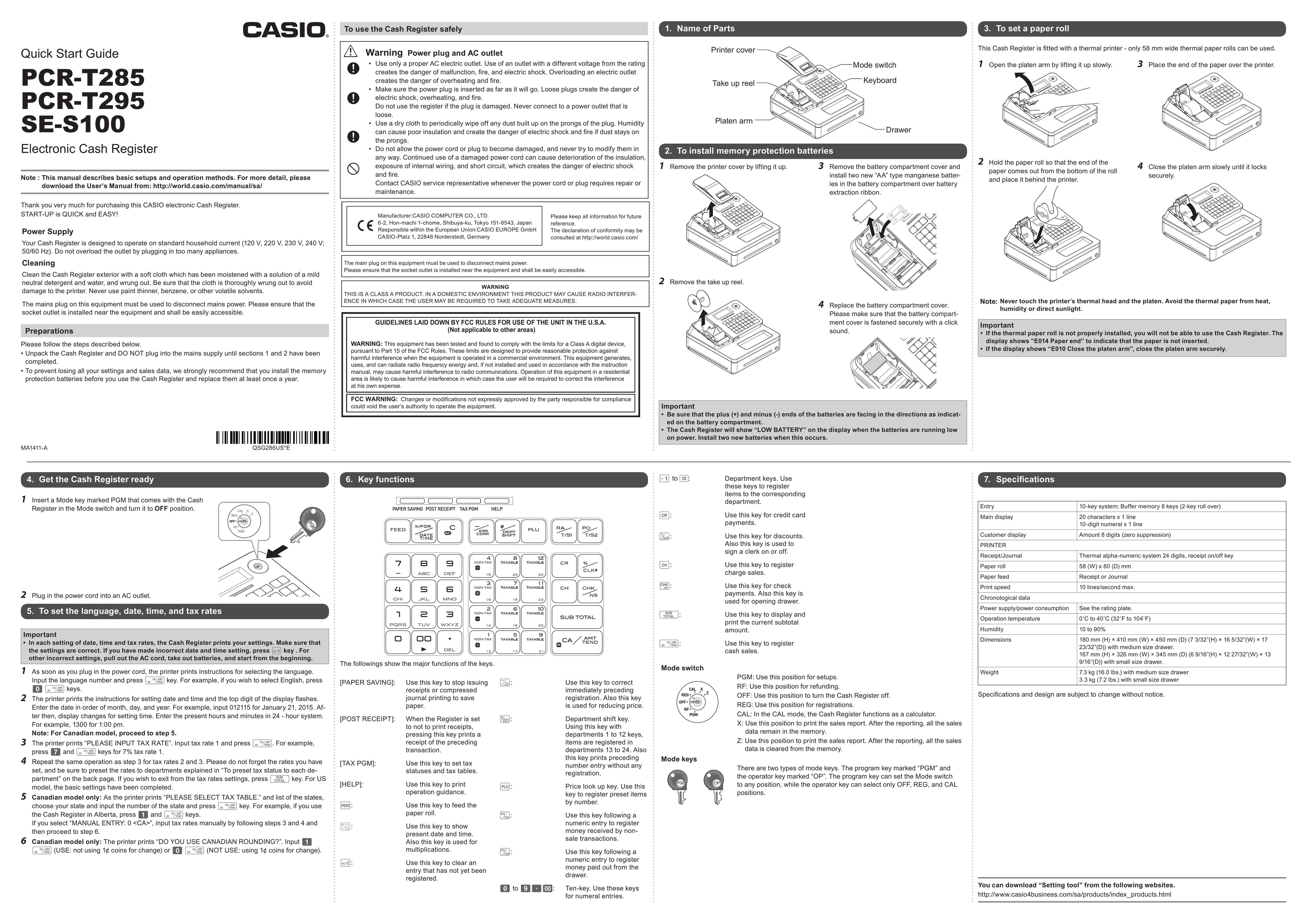 Casio PCR-T285 Cash Register User Manual
