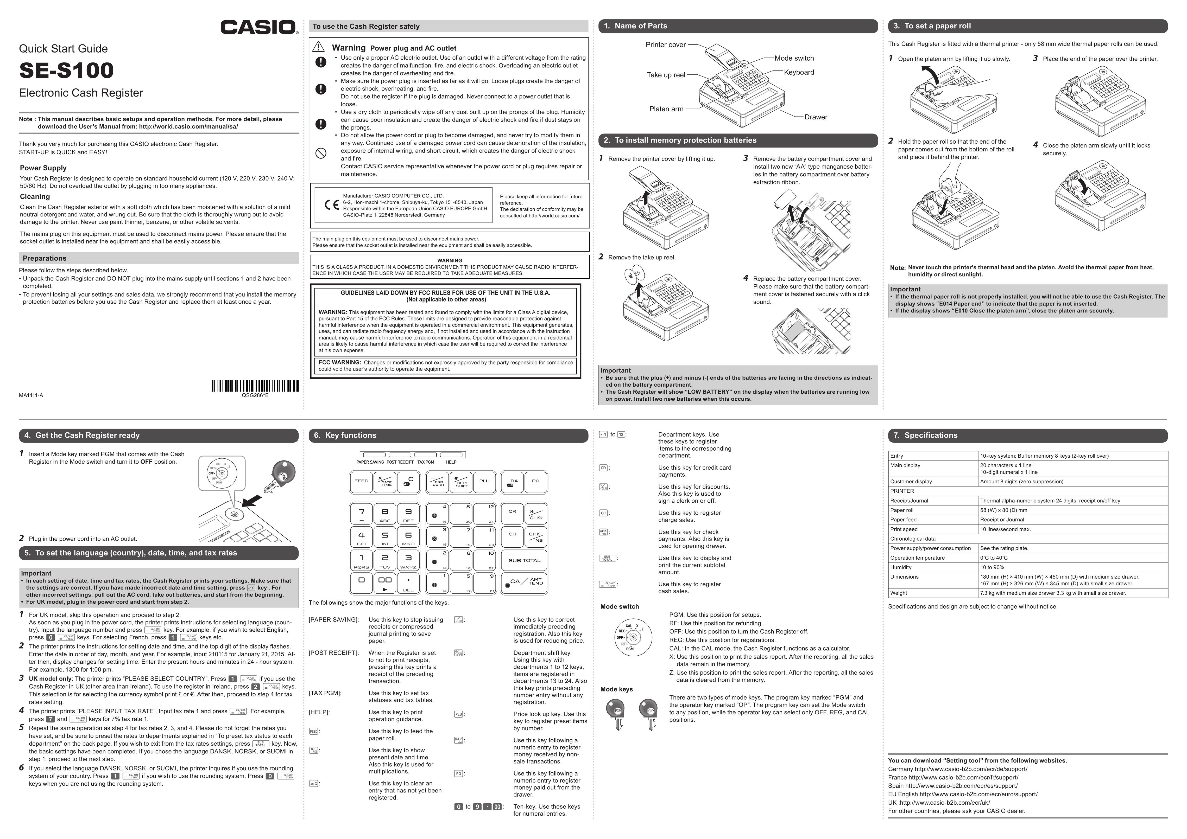 Casio SE-S100 Cash Register User Manual