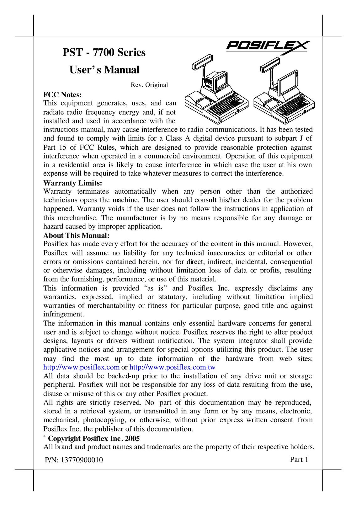 POSIFLEX Business Machines PST - 7700 Cash Register User Manual