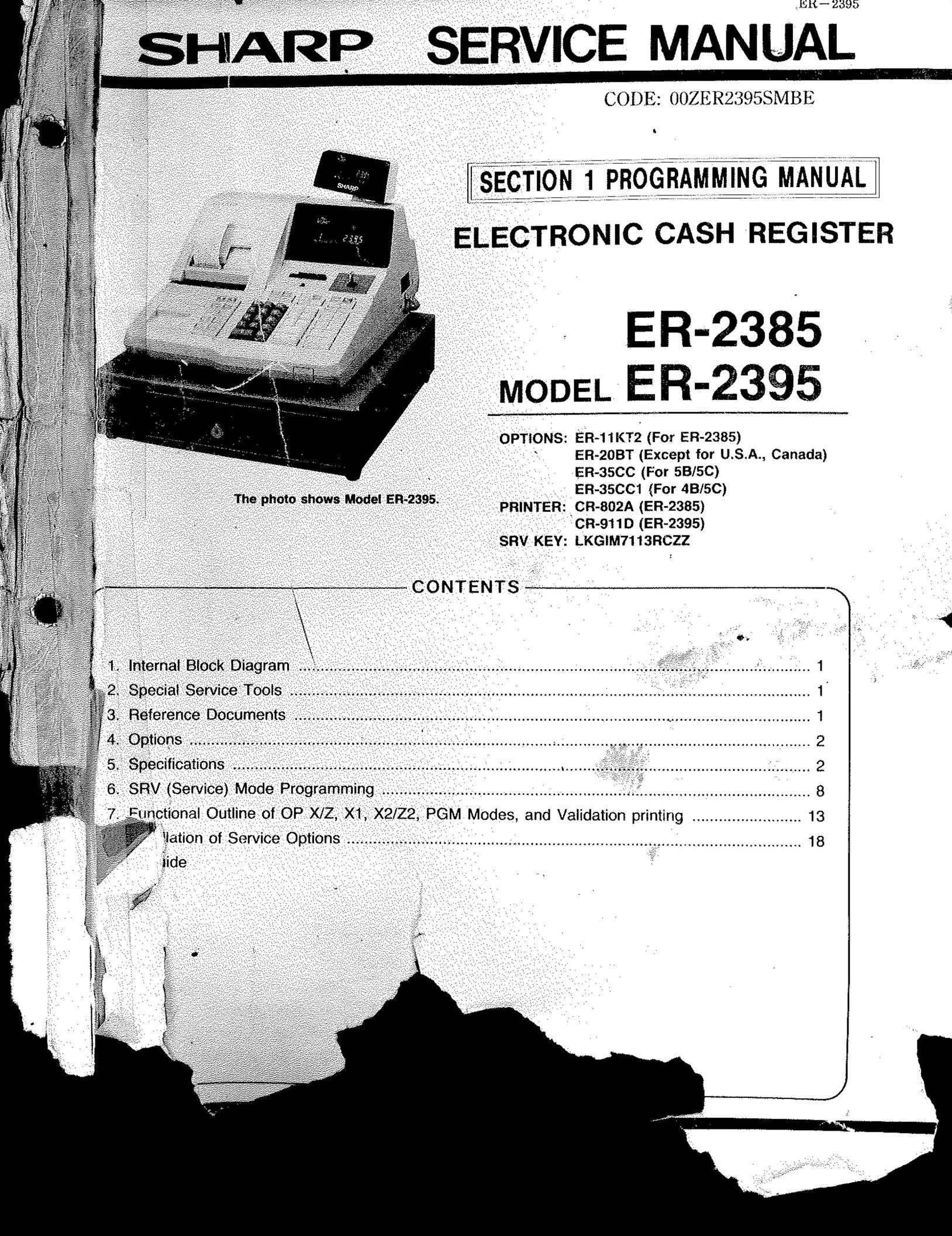 Sharp ER-2385 Cash Register User Manual