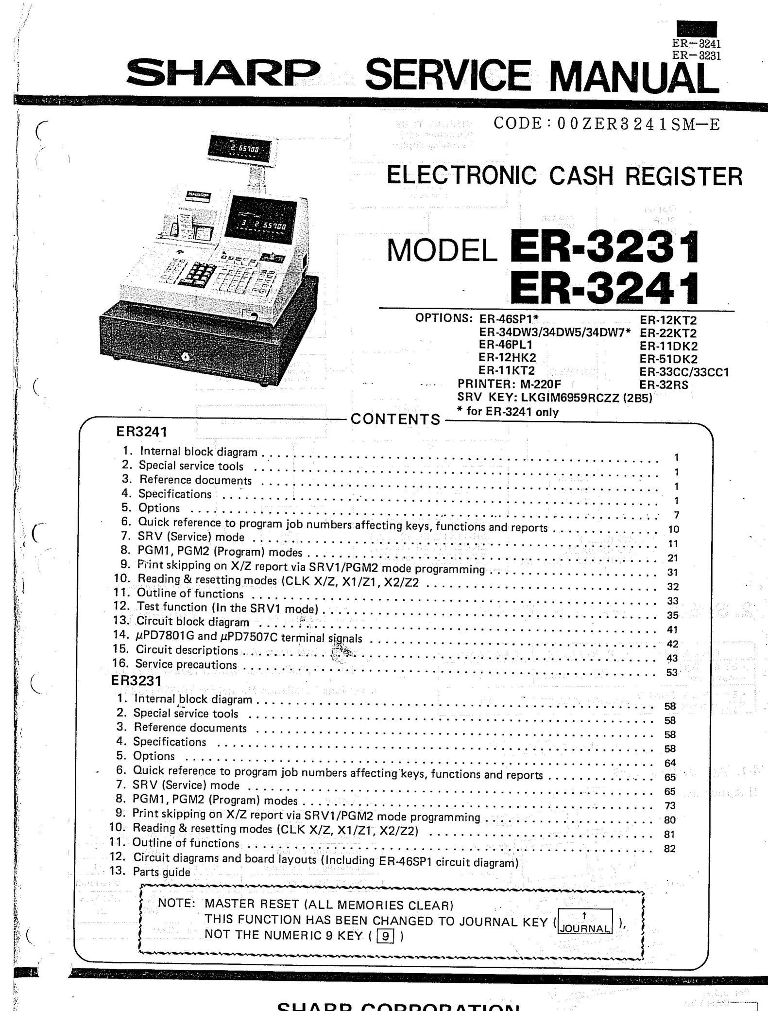 Sharp ER-3231 Cash Register User Manual