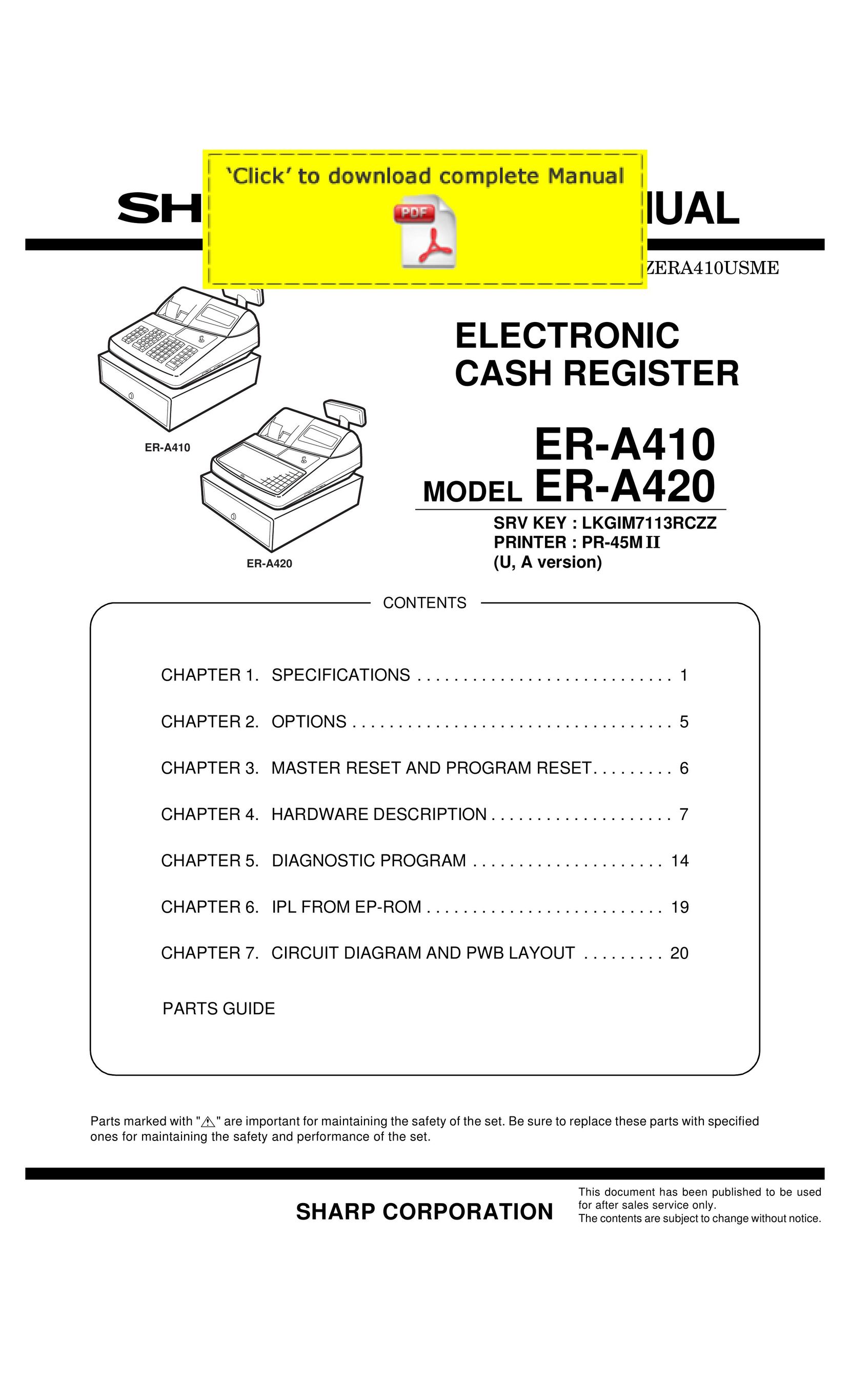 Sharp er-a410 Cash Register User Manual