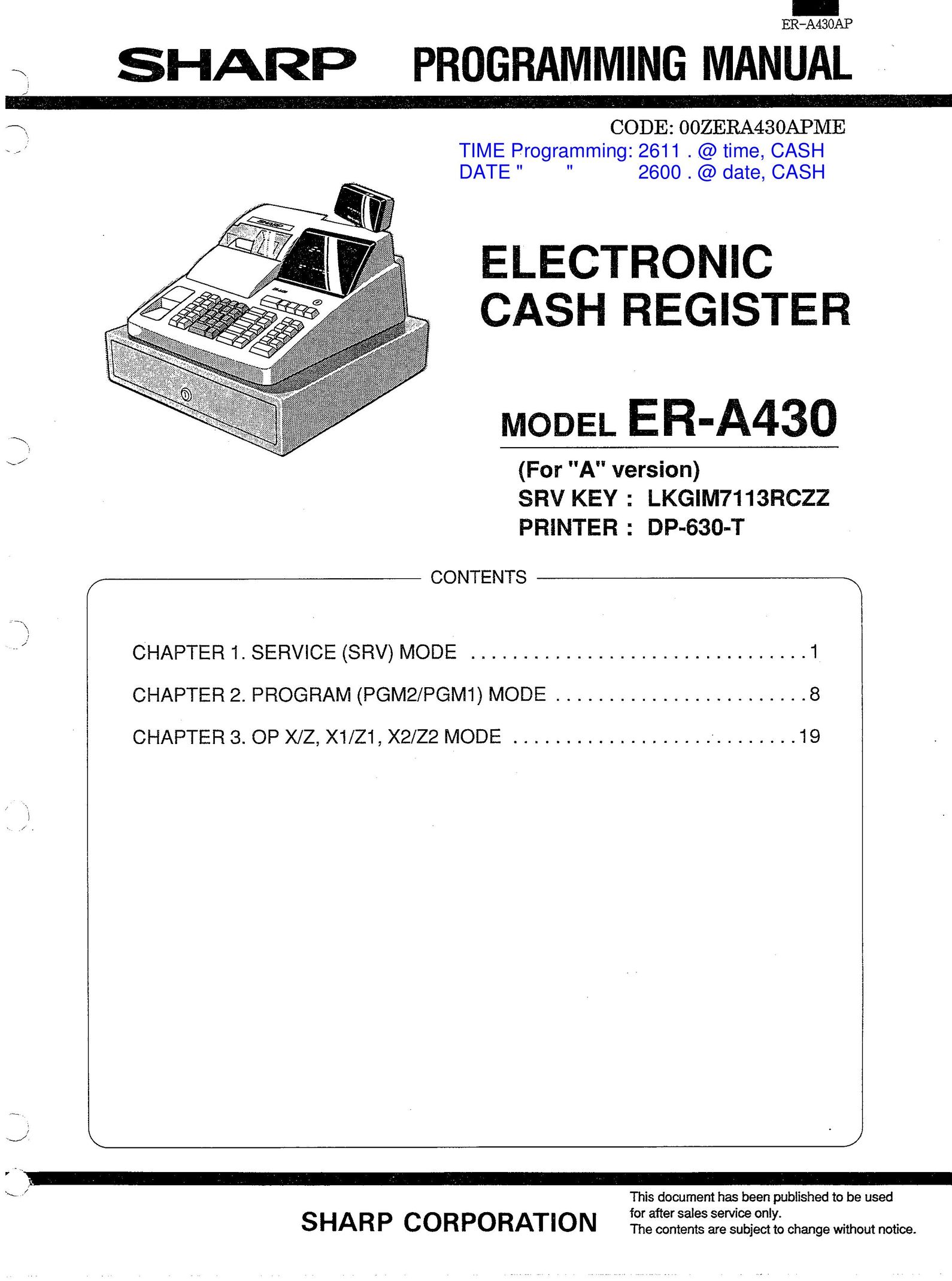 Sharp ER-A430 Cash Register User Manual