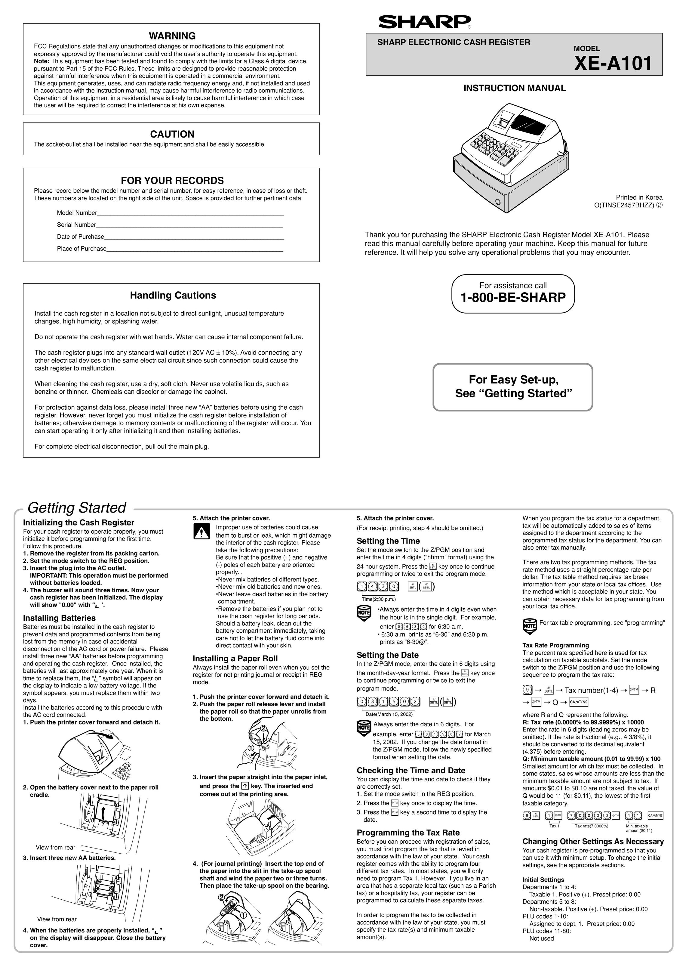 Sharp XE-A101 Cash Register User Manual