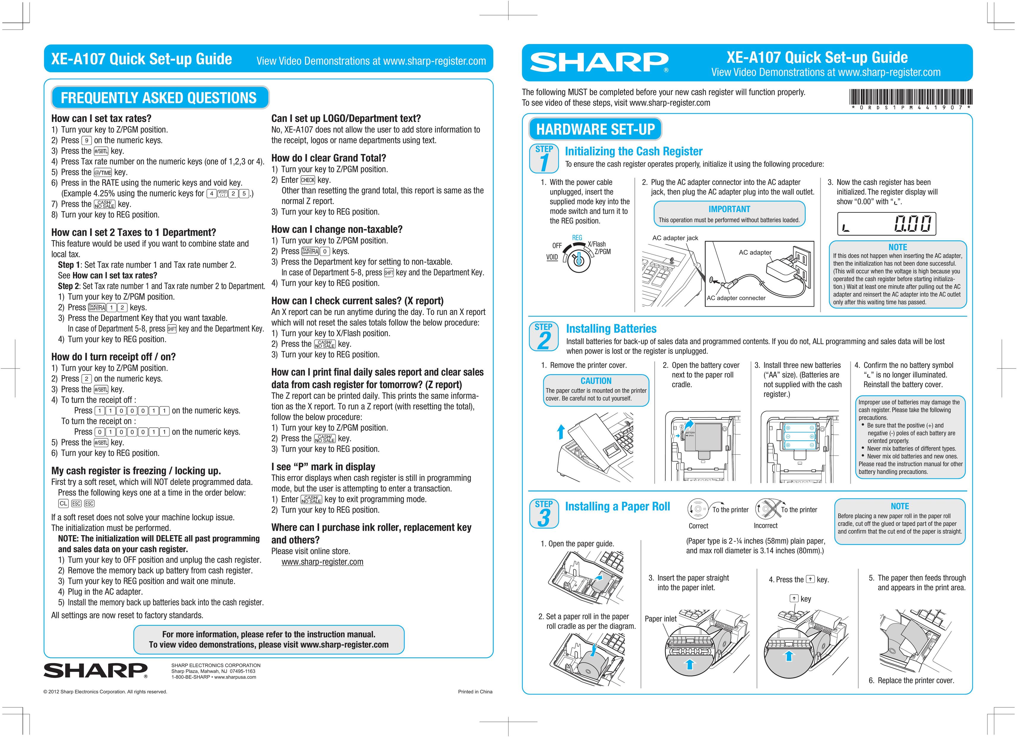Sharp XE-A107 Cash Register User Manual