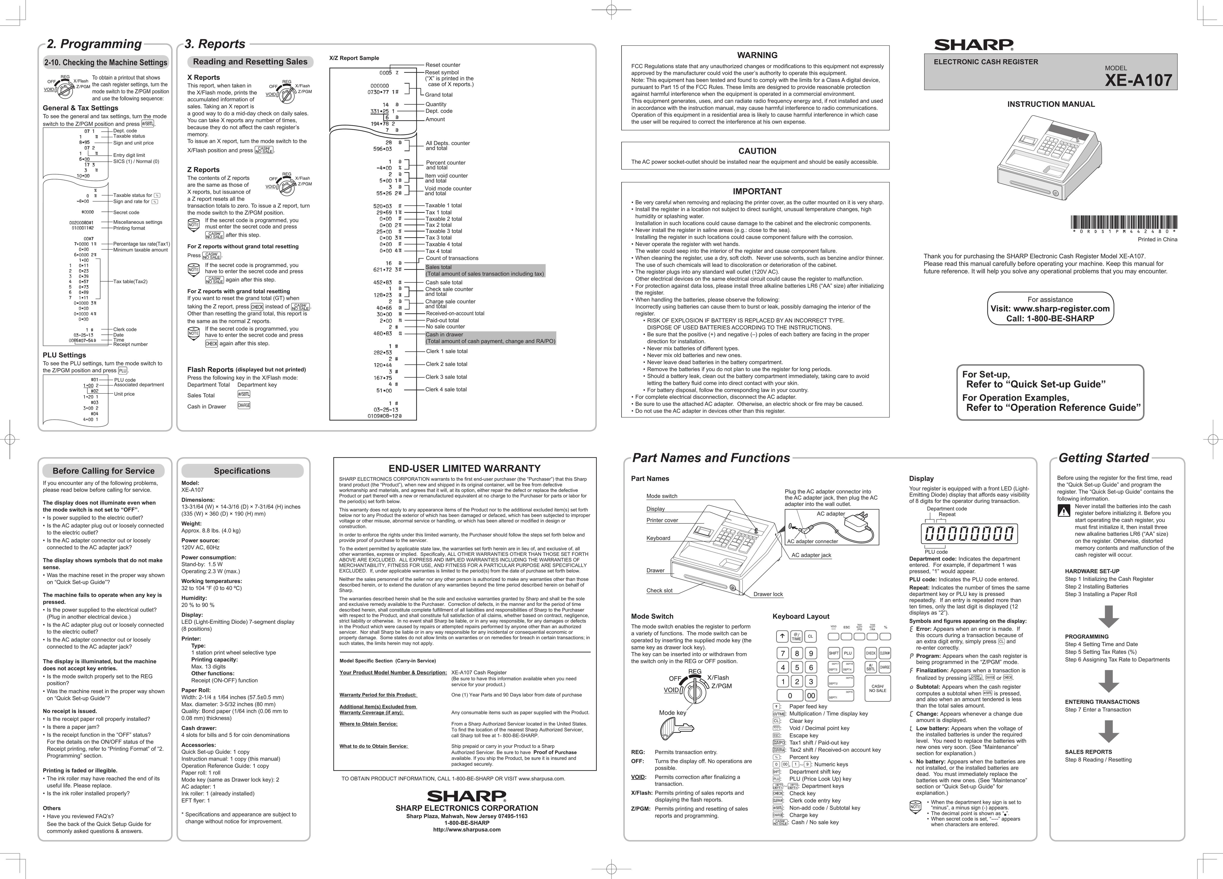 Sharp XE-A107 Cash Register User Manual