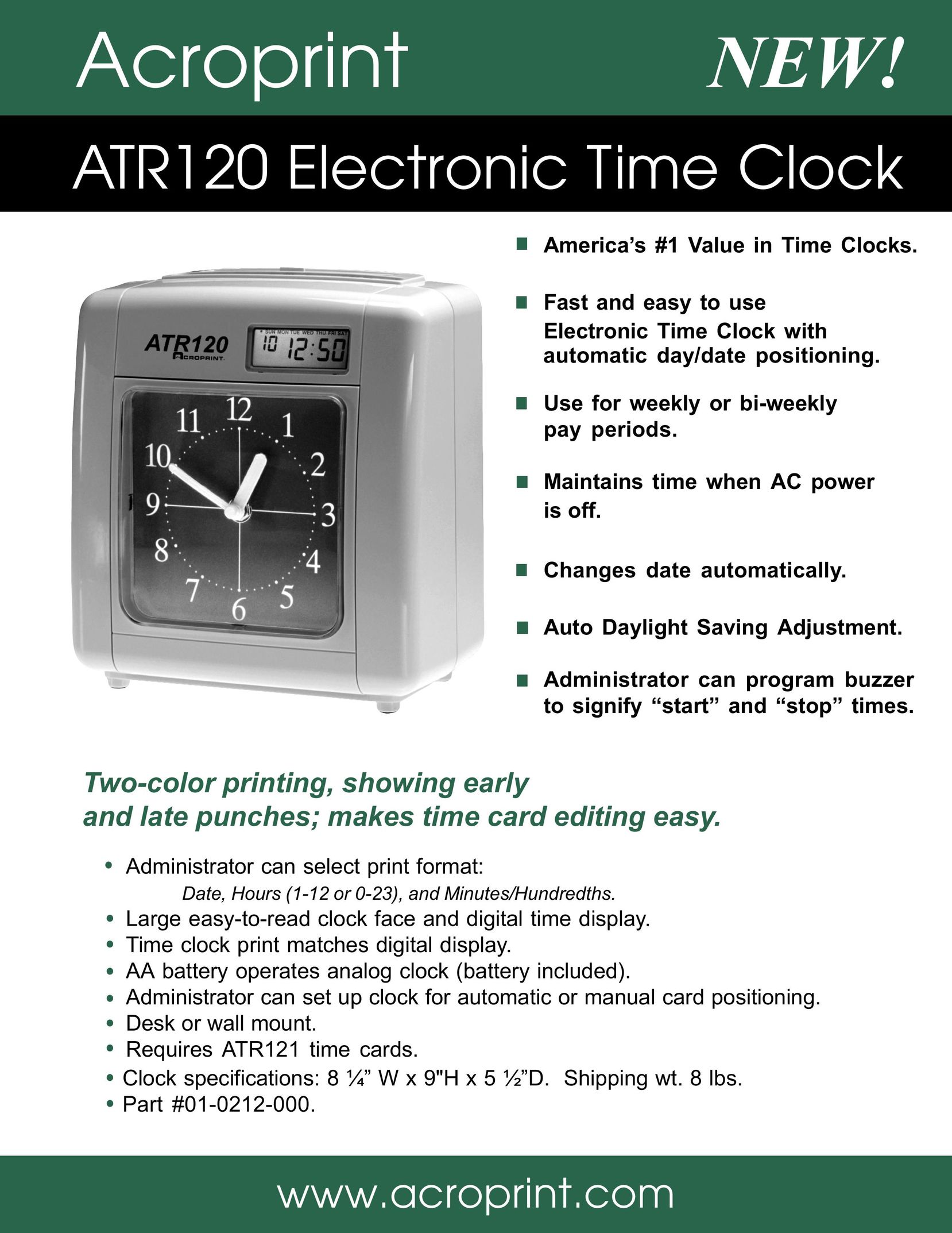Acroprint ATR120 Clock User Manual