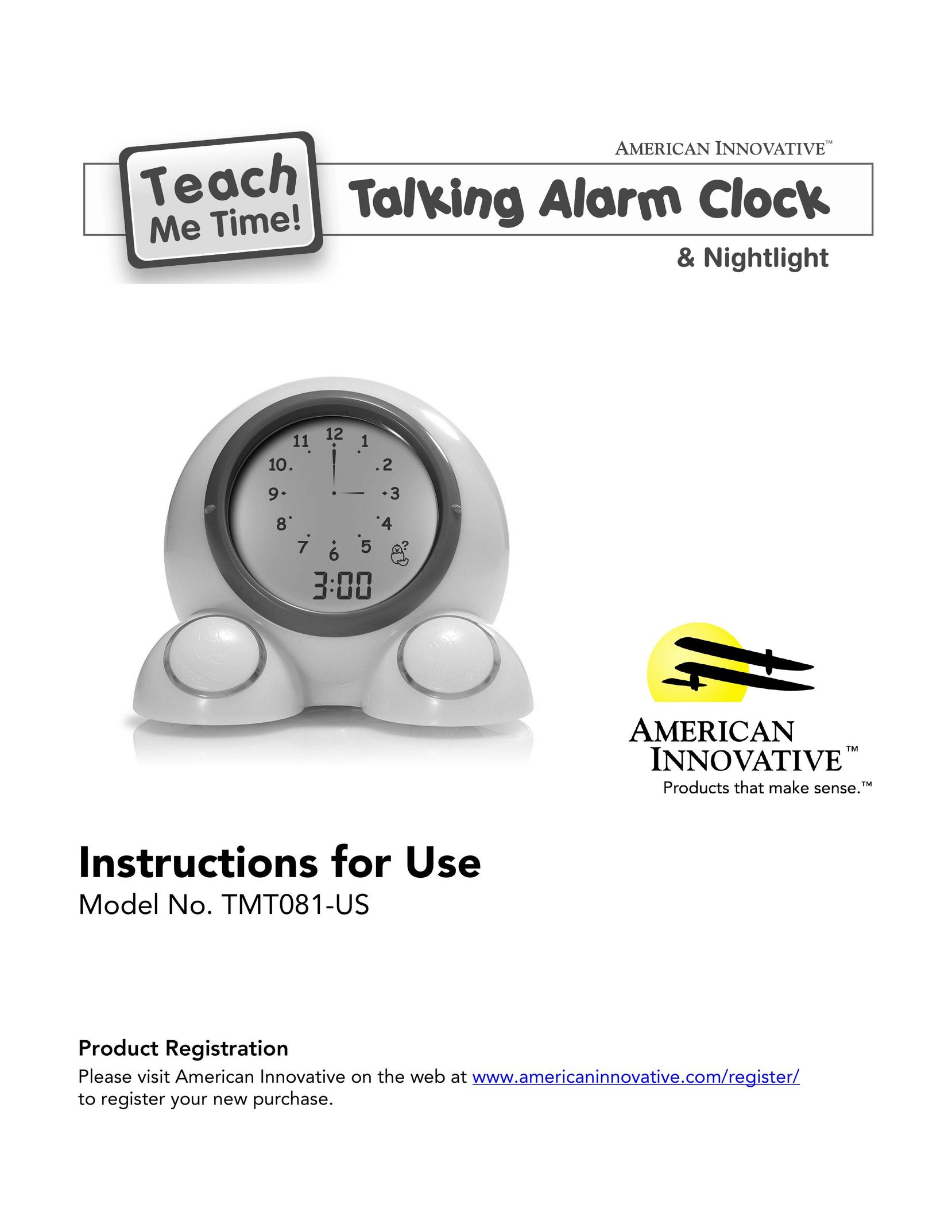 American Innovative, Teach Me Time! Talking Alarm Clock & Nightlight Clock User Manual