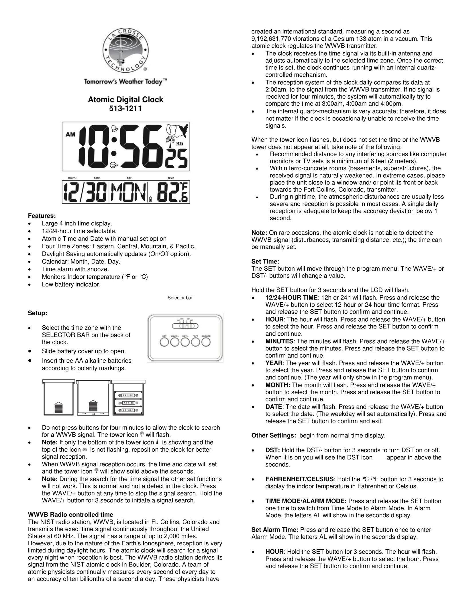 Atomic 513-1211 Clock User Manual
