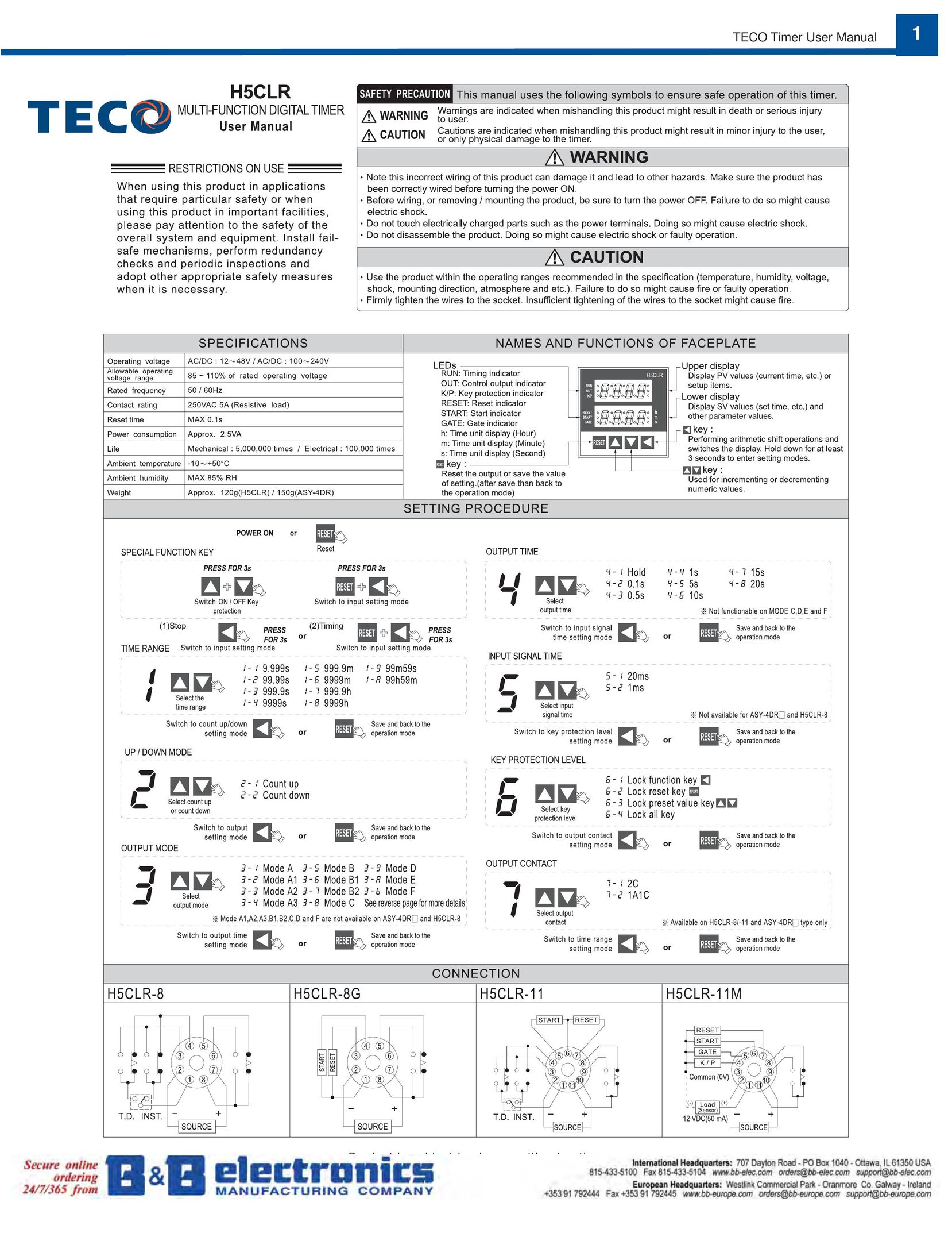 B&B Electronics H5CLR Clock User Manual