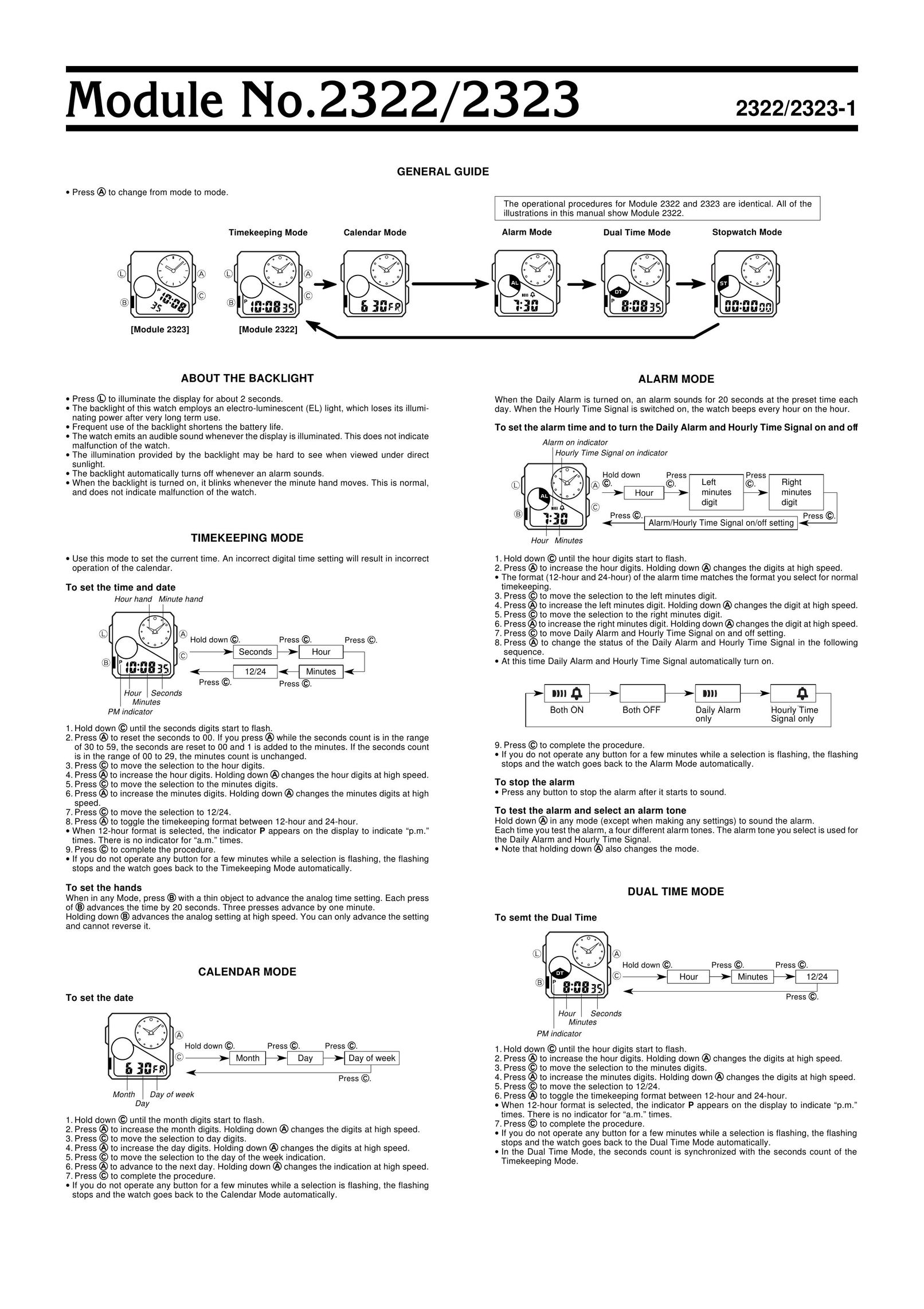 Casio 2323 Clock User Manual