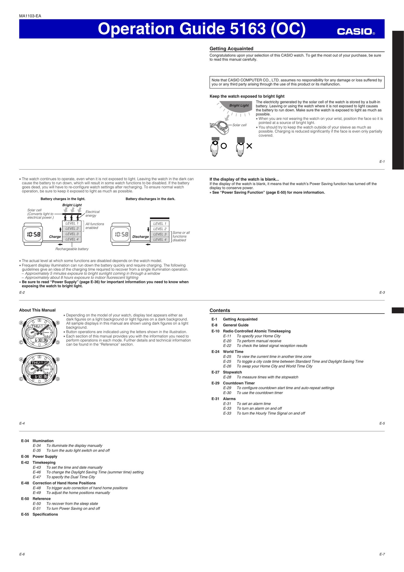 Casio 5163 Clock User Manual