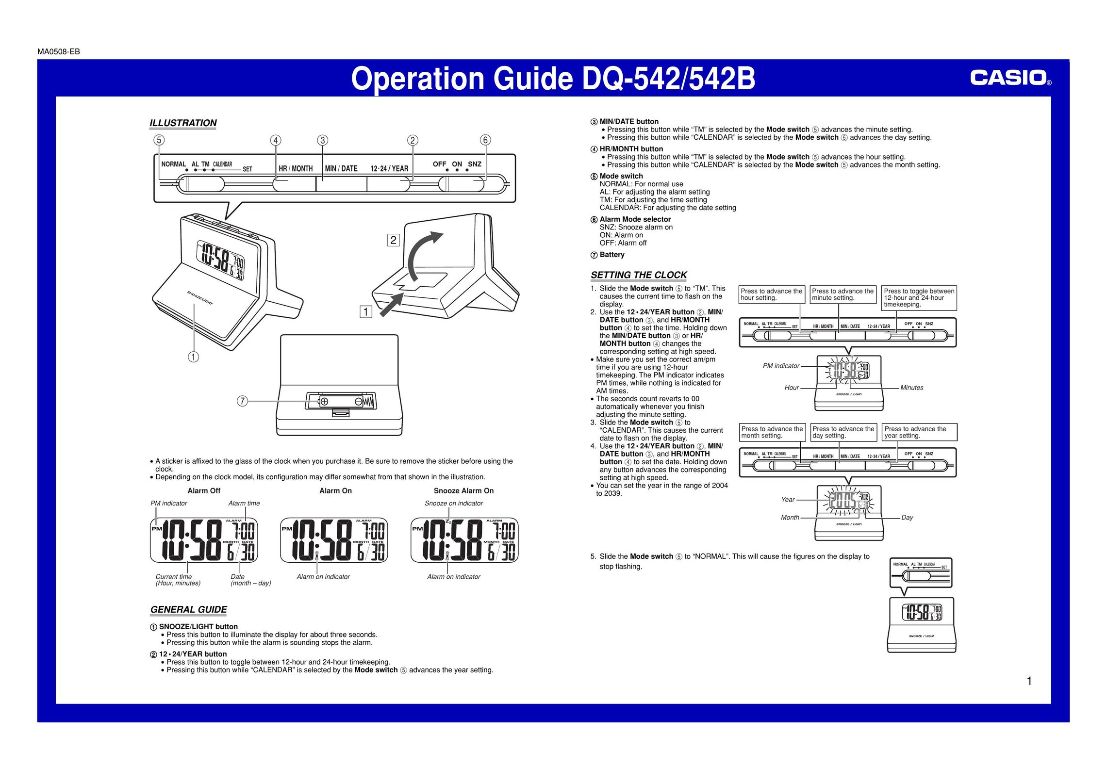 Casio DQ-542 Clock User Manual