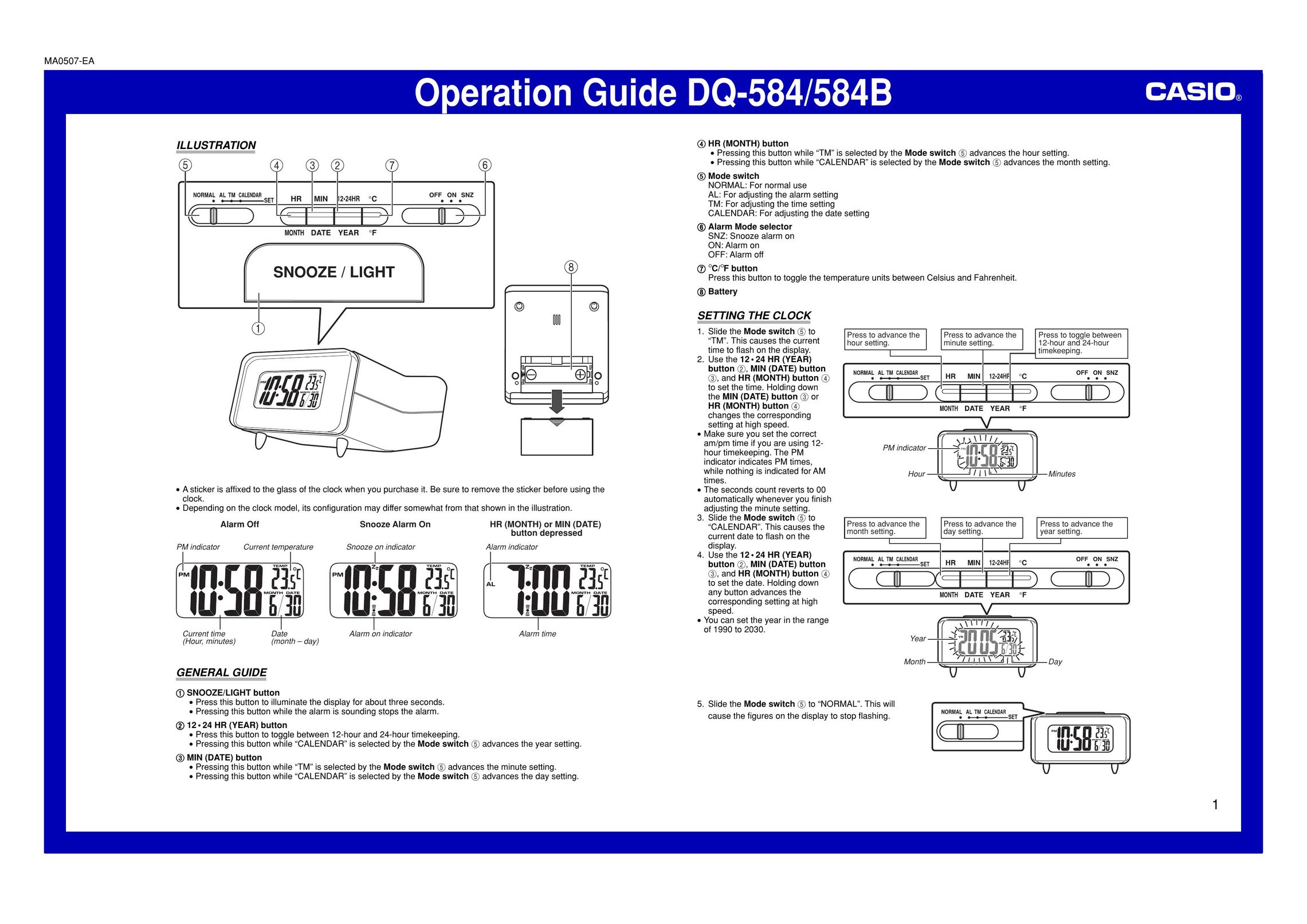Casio DQ-584 Clock User Manual