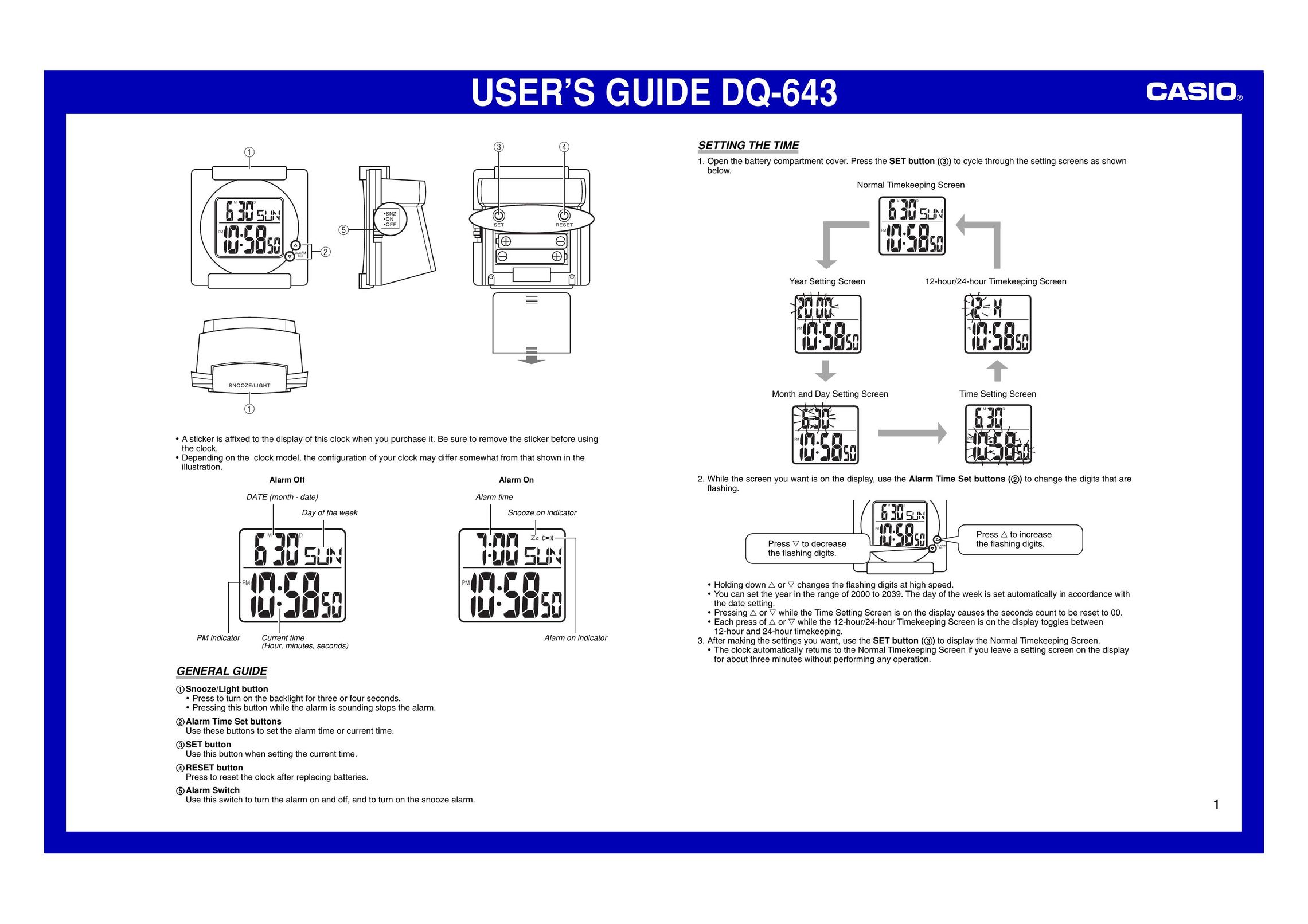 Casio DQ-643 Clock User Manual