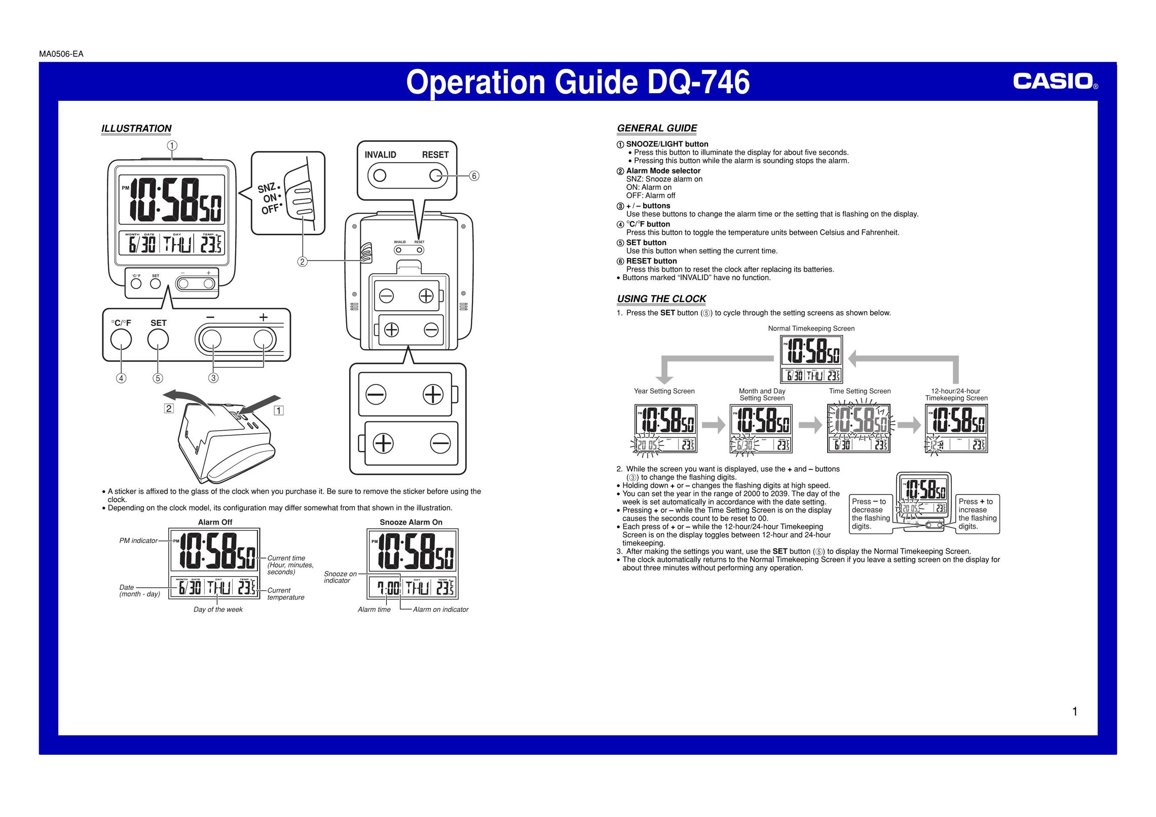 Casio DQ-746 Clock User Manual