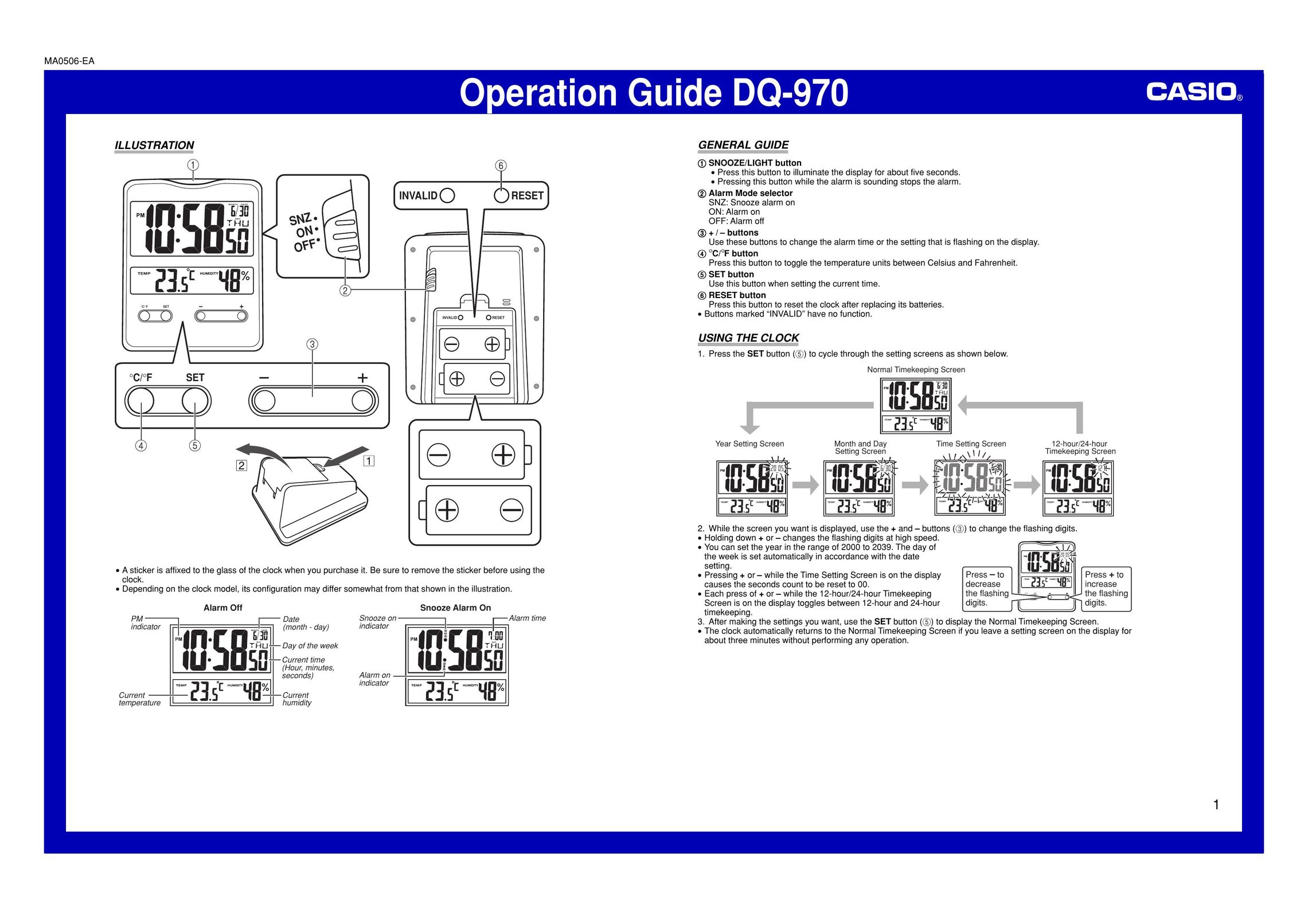 Casio DQ-970 Clock User Manual