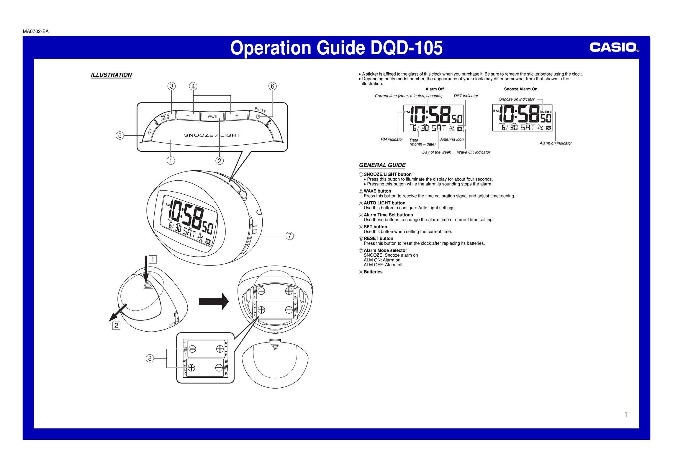Casio DQD-105 Clock User Manual
