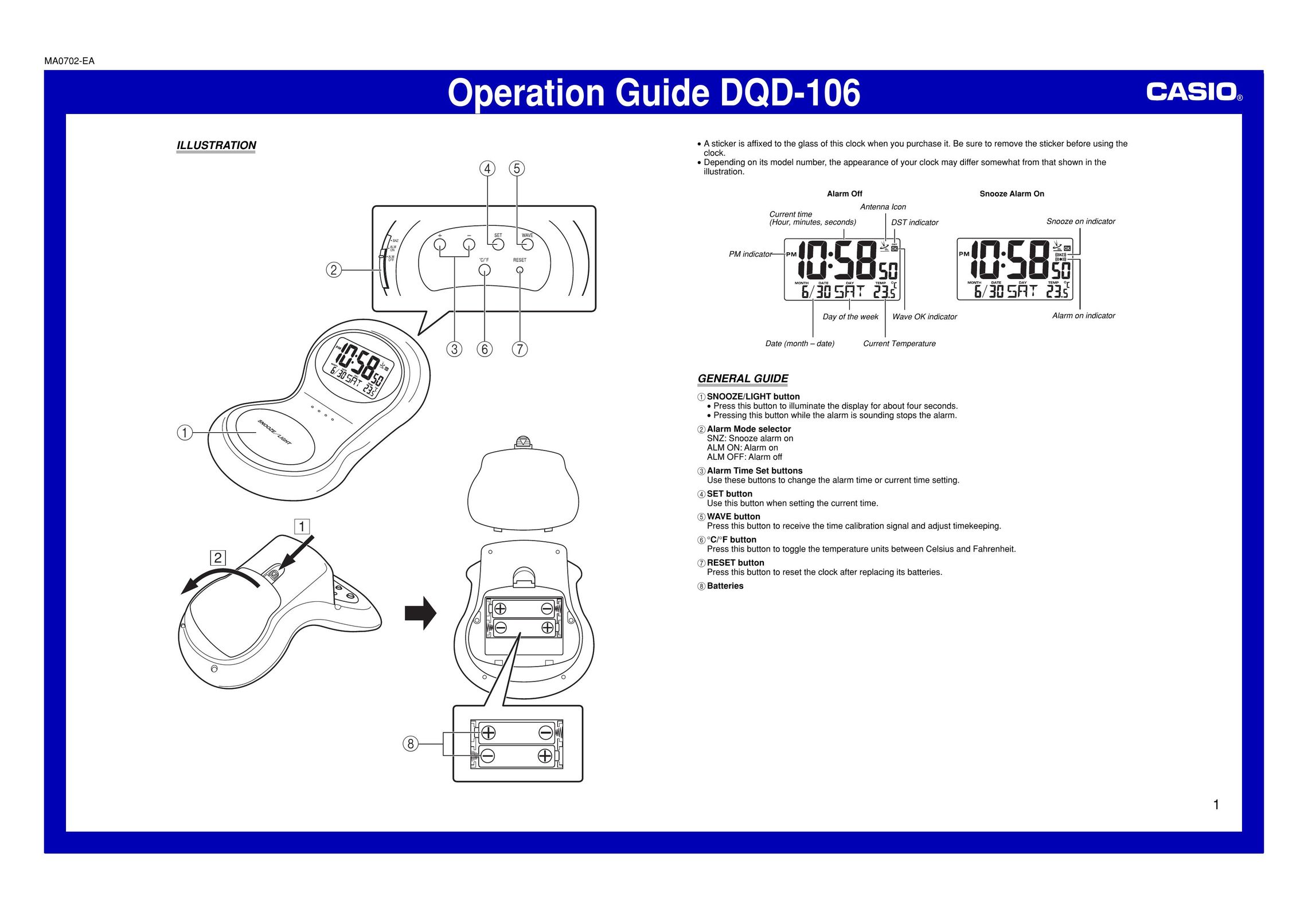 Casio DQD-106 Clock User Manual