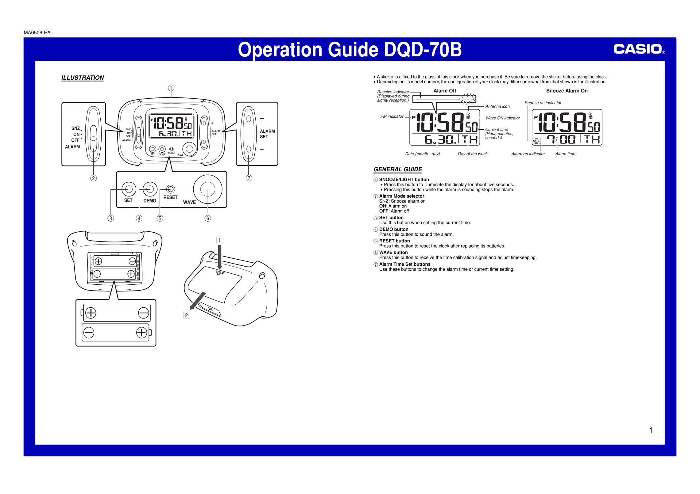 Casio DQD-70B Clock User Manual