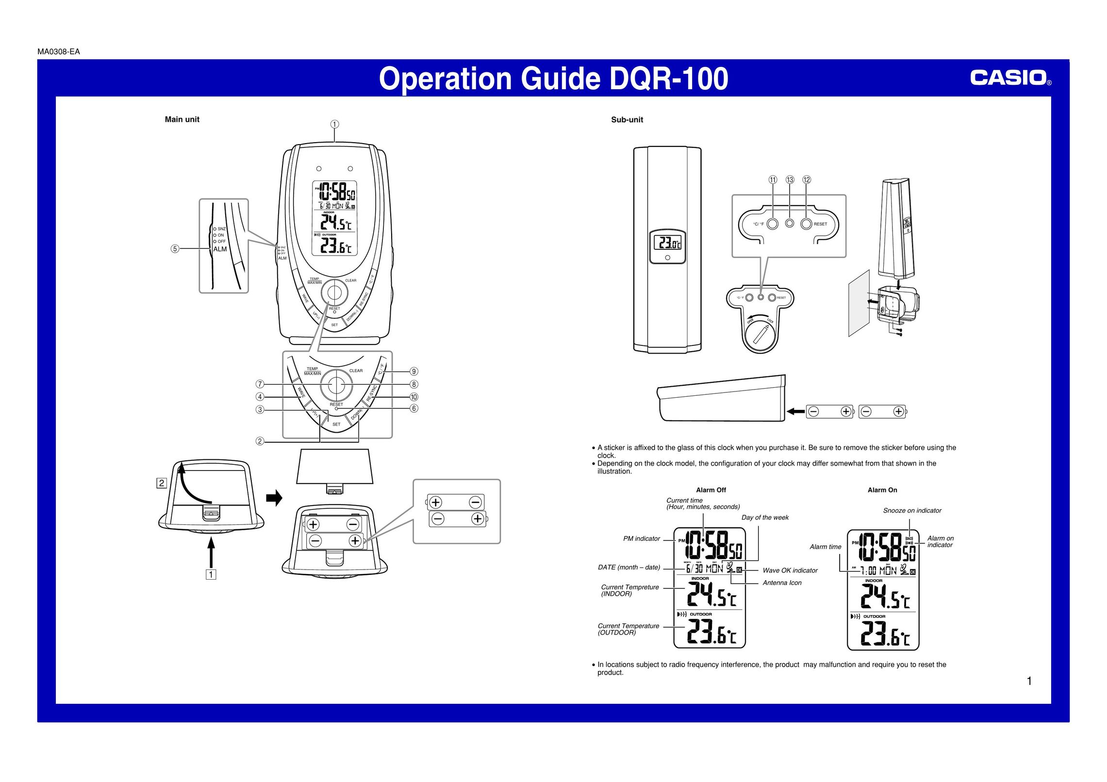 Casio DQR-100 Clock User Manual