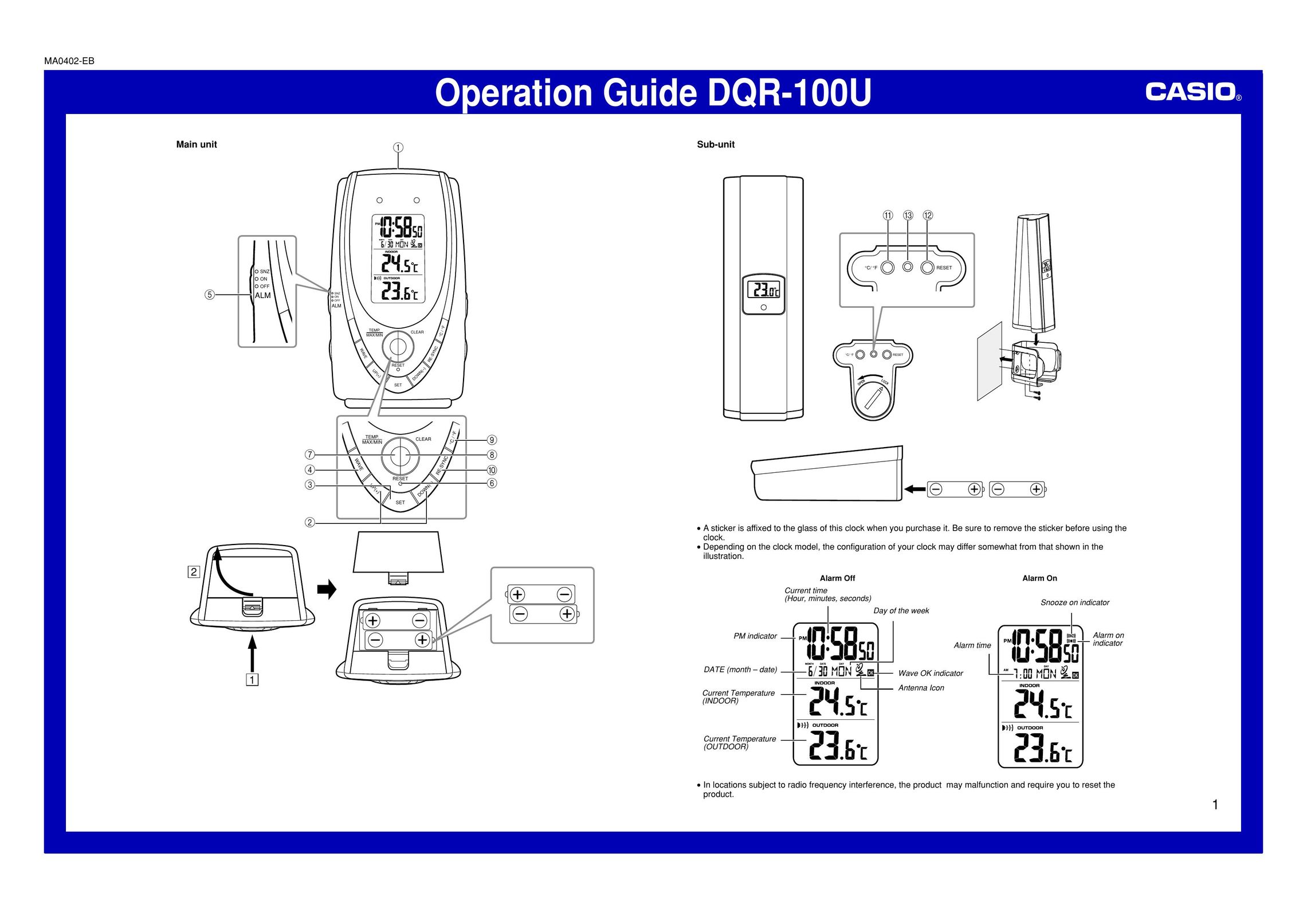 Casio DQR-100U Clock User Manual