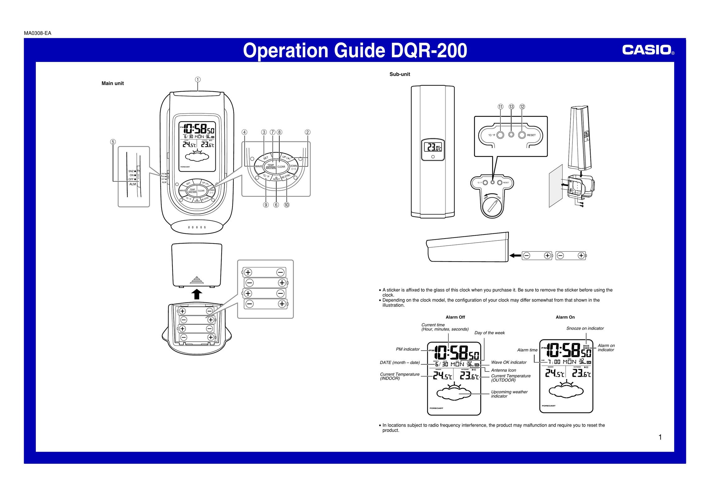 Casio DQR-200 Clock User Manual