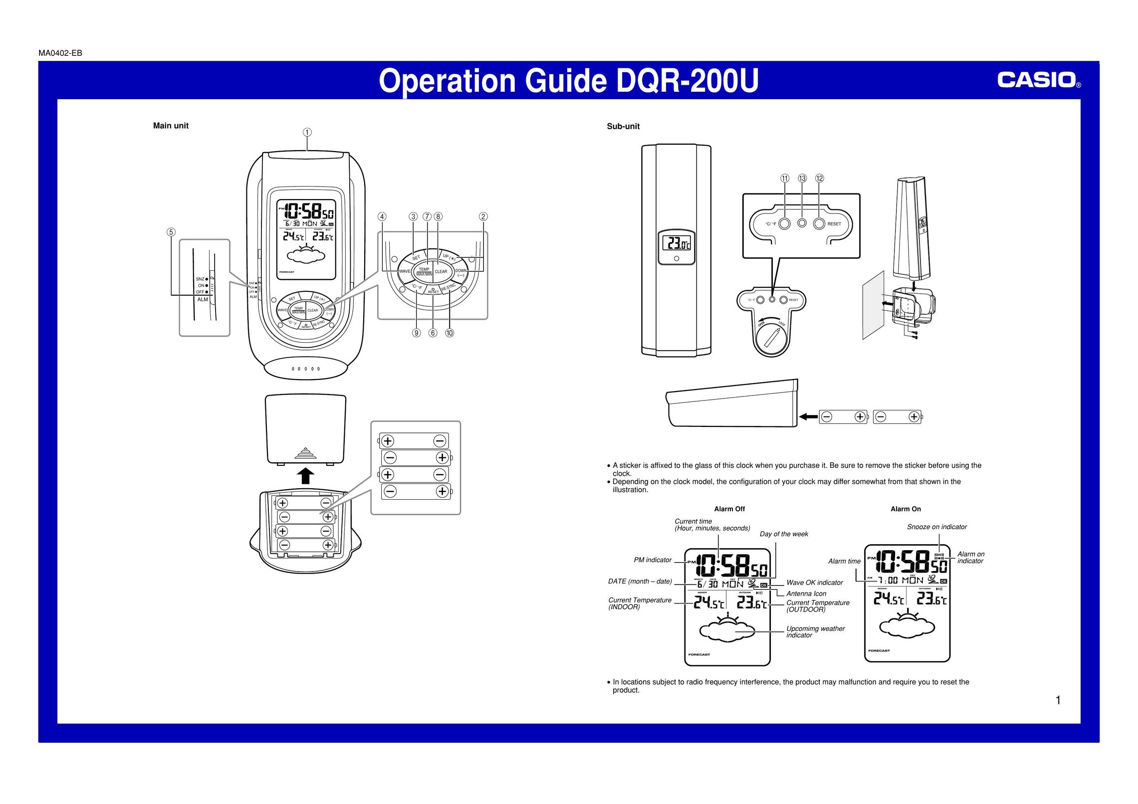 Casio DQR-200U Clock User Manual