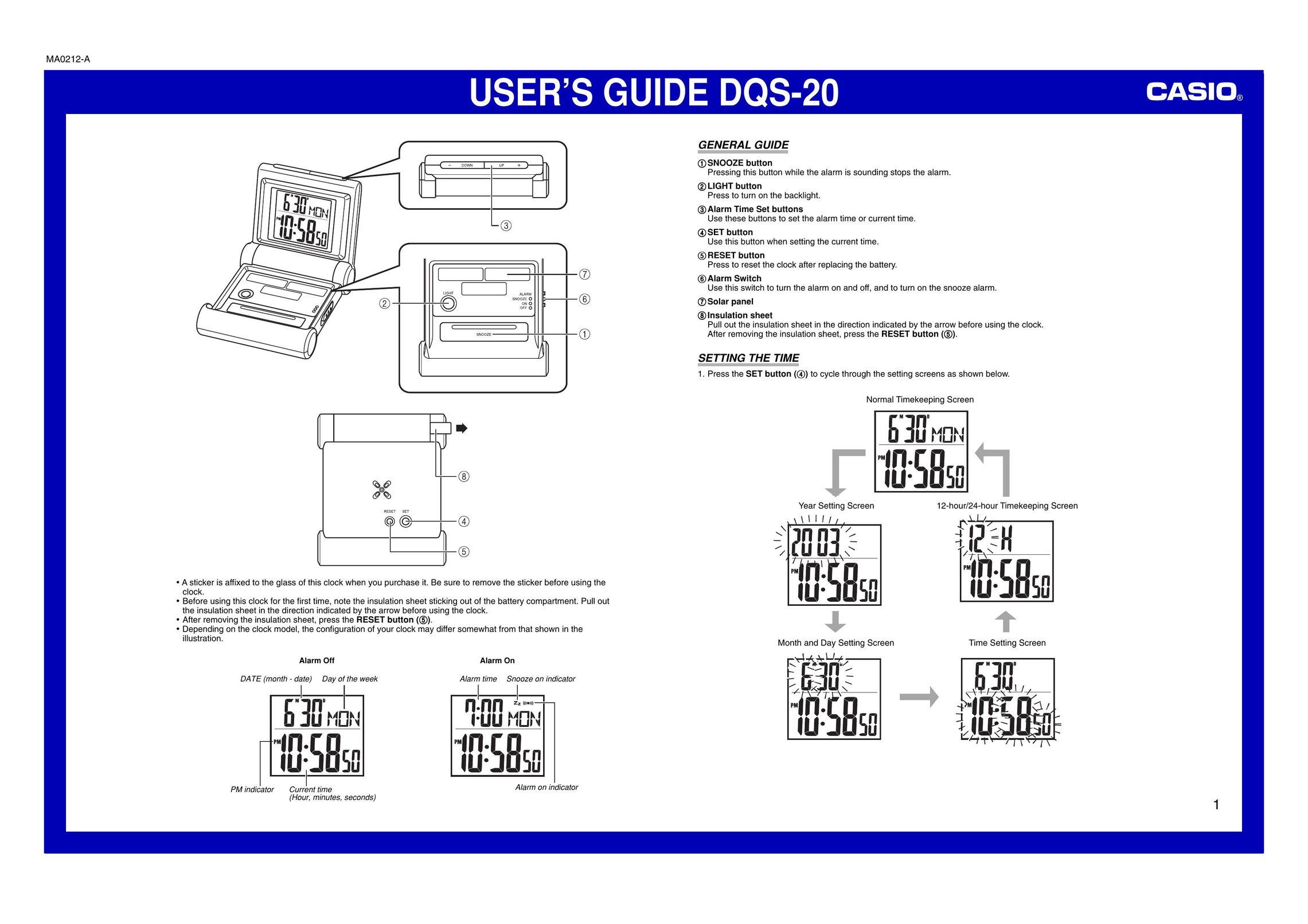 Casio DQS-20 Clock User Manual