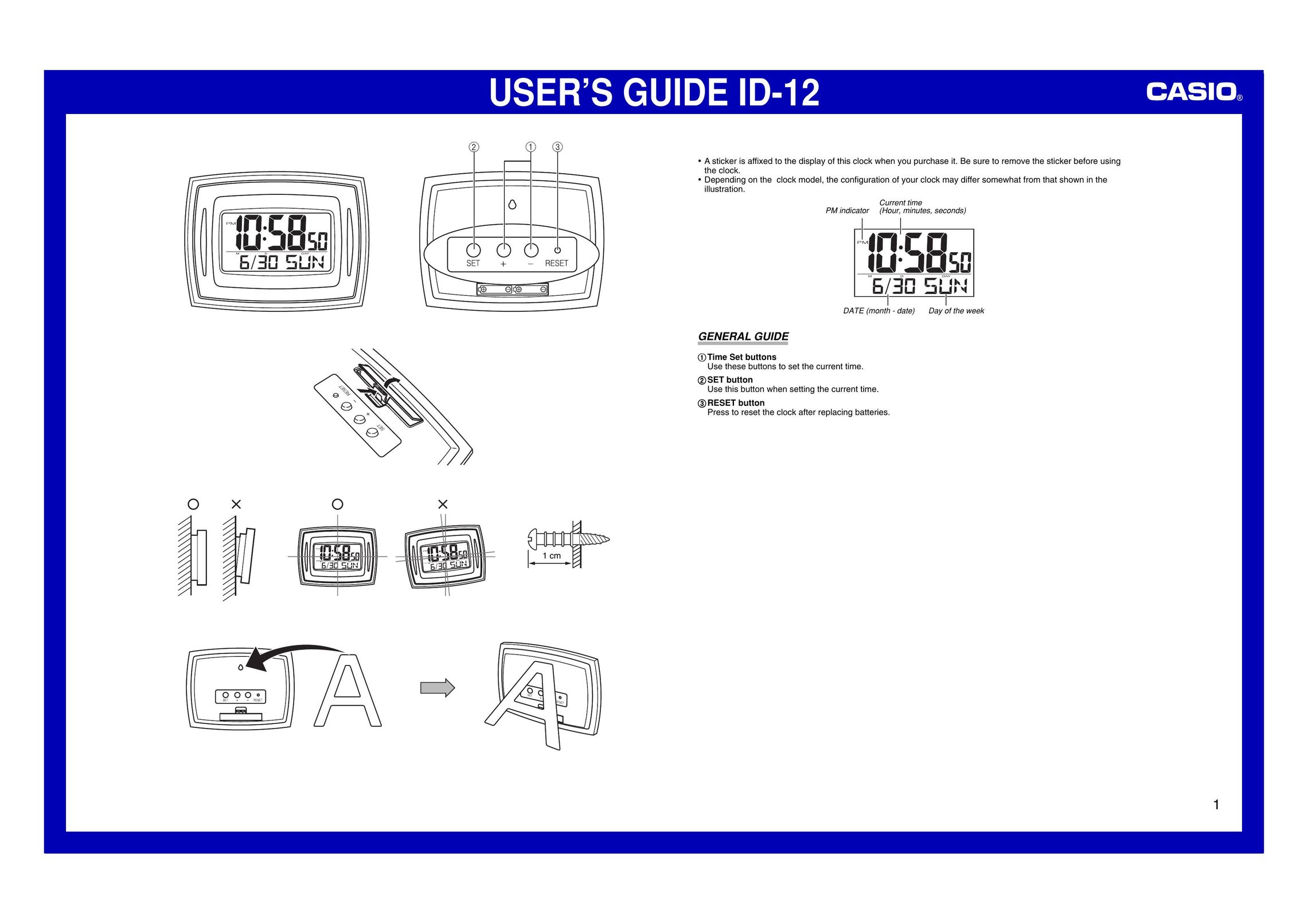 Casio ID-12 Clock User Manual