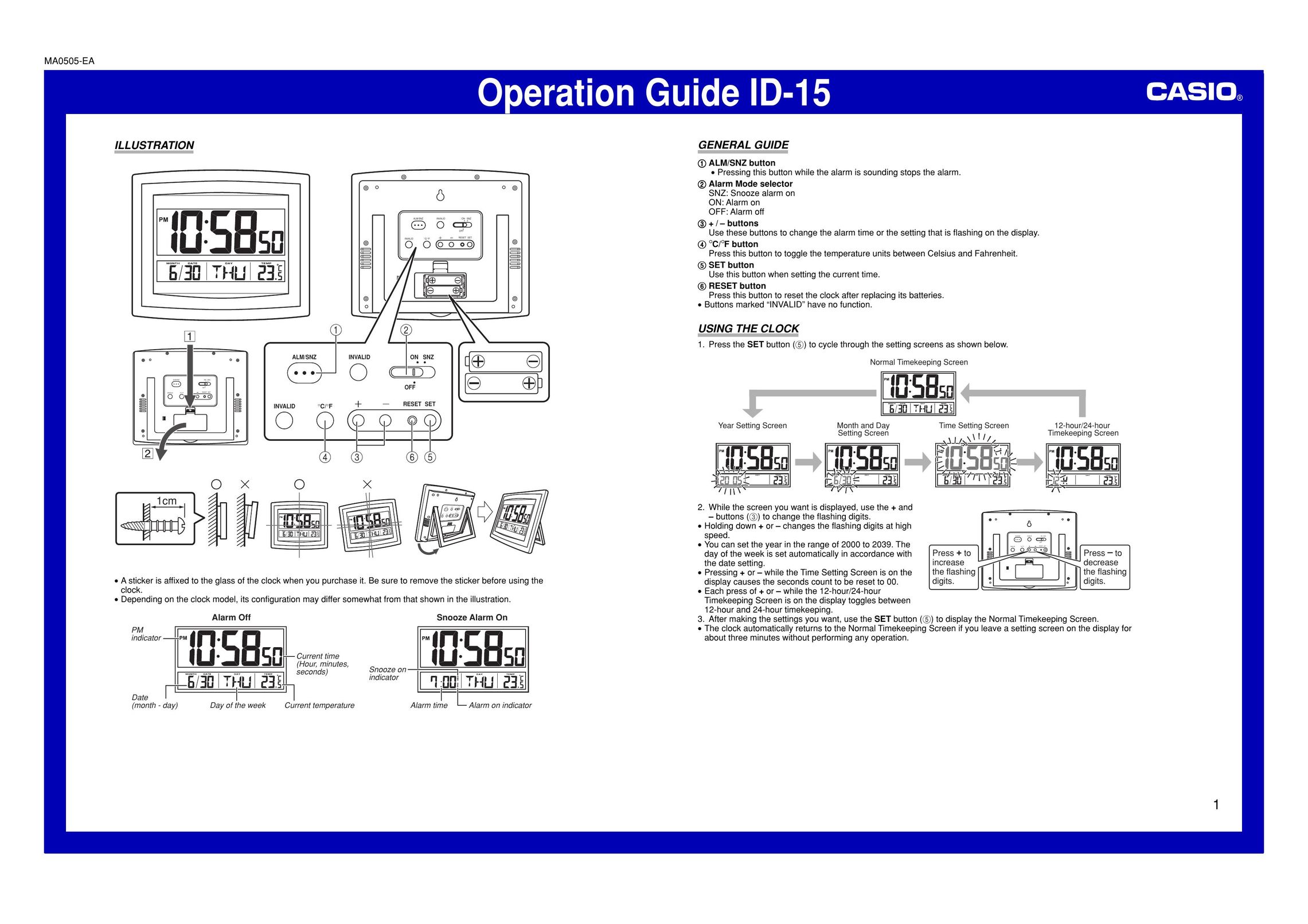 Casio ID-15 Clock User Manual