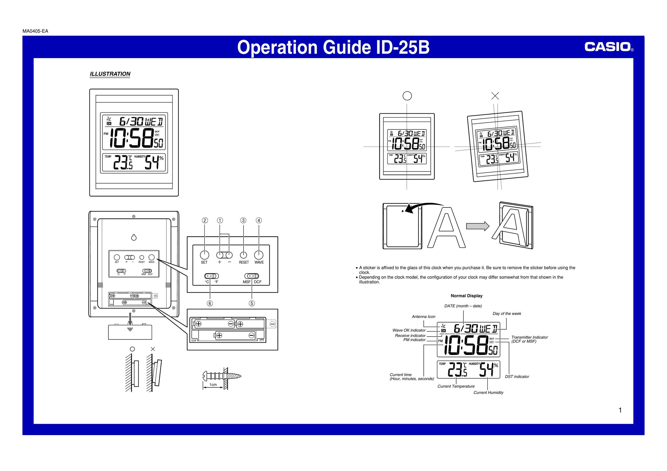 Casio ID-25B Clock User Manual