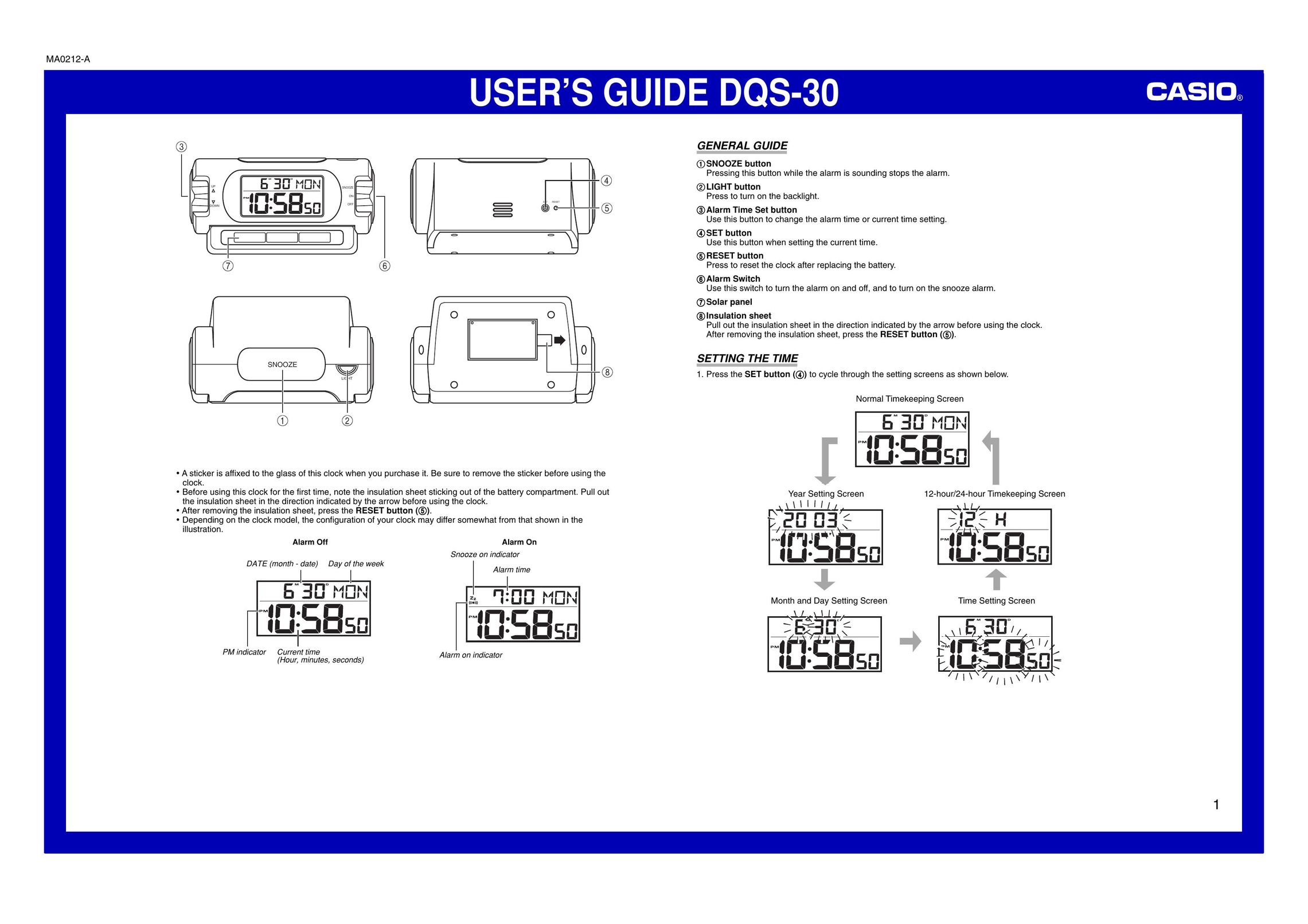 Casio MA0212-A Clock User Manual