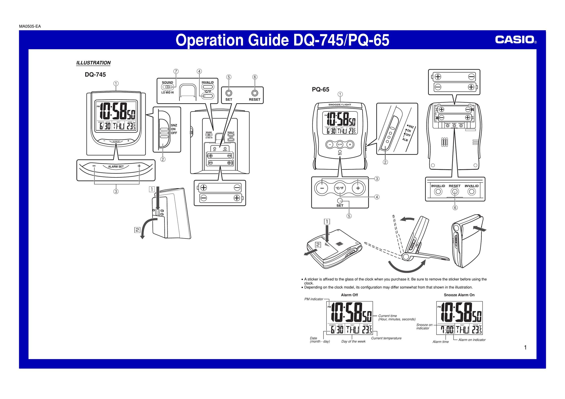 Casio MA0505-EA Clock User Manual