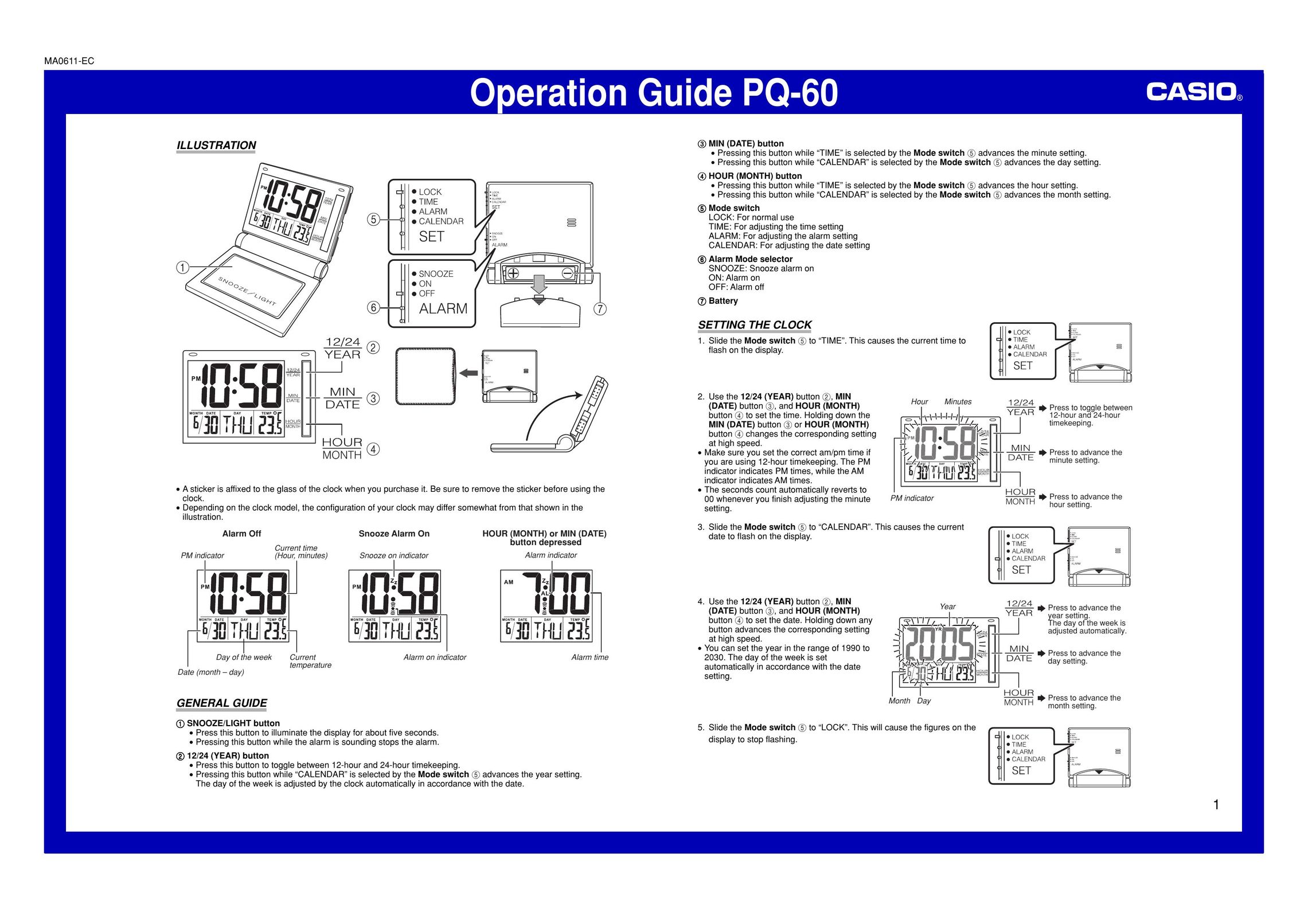 Casio MA0611-EC Clock User Manual
