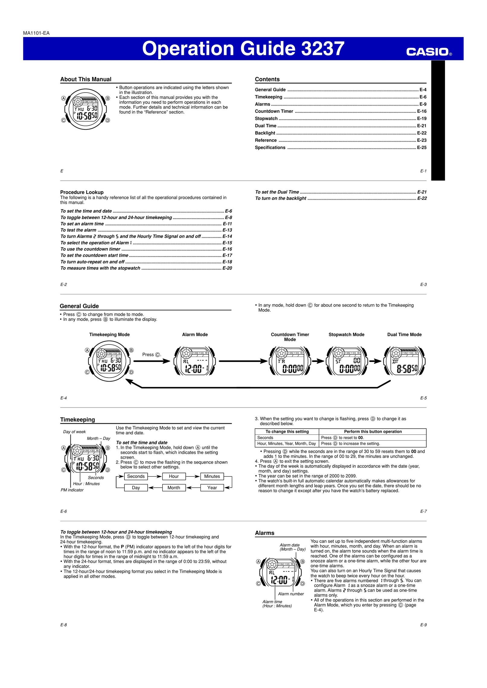 Casio MA1101-EA Clock User Manual