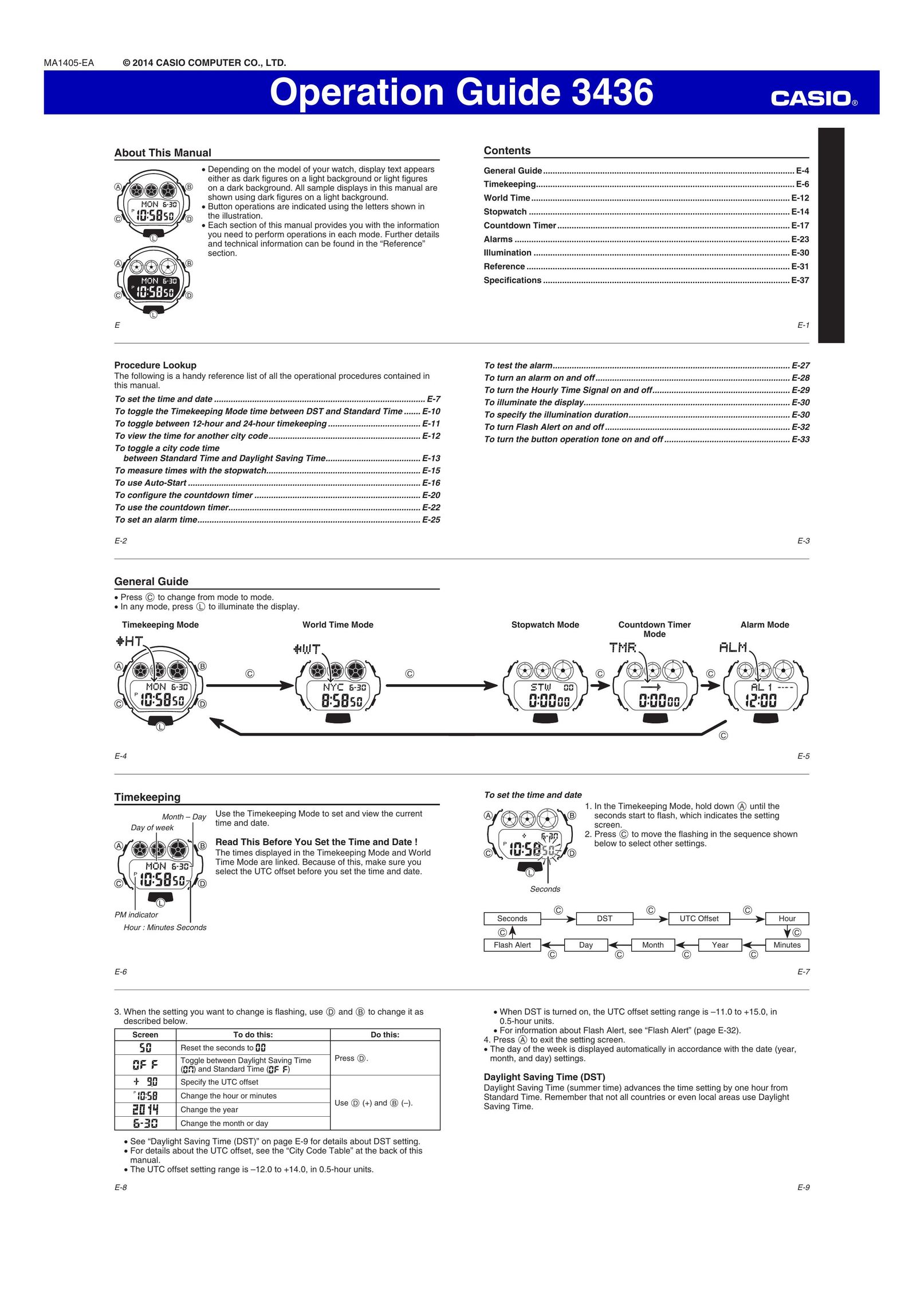Casio MA1405-EA Clock User Manual
