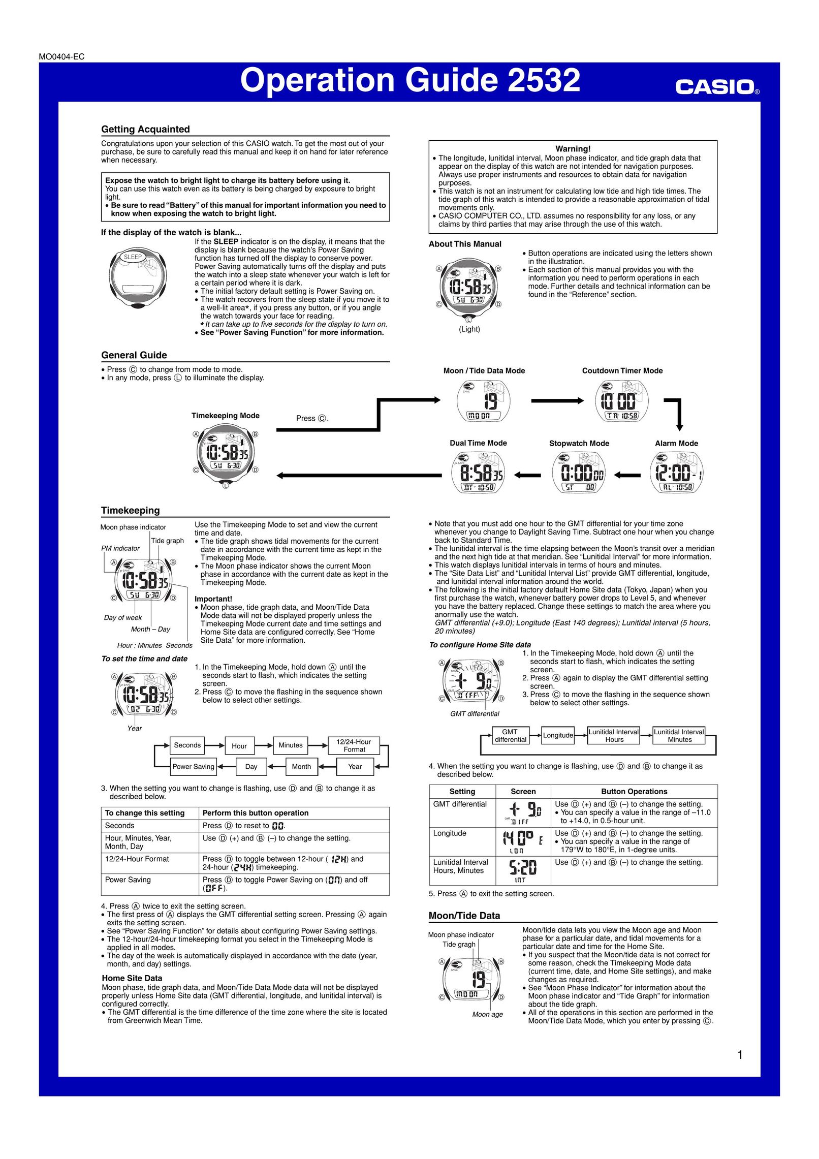 Casio MO0404-EC Clock User Manual