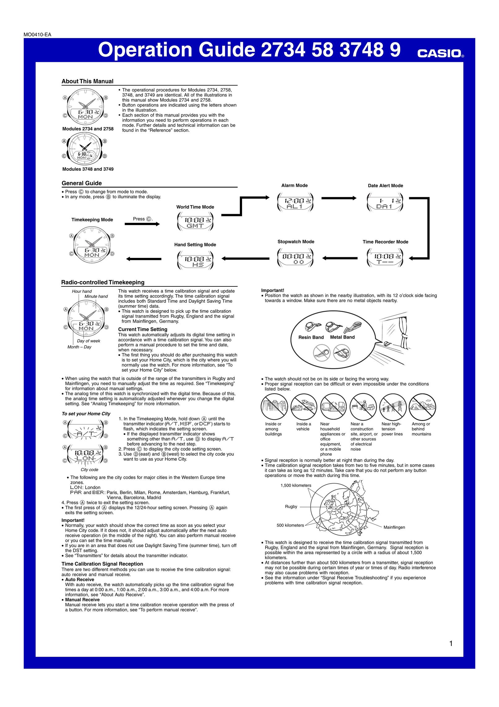 Casio MO0410-EA Clock User Manual