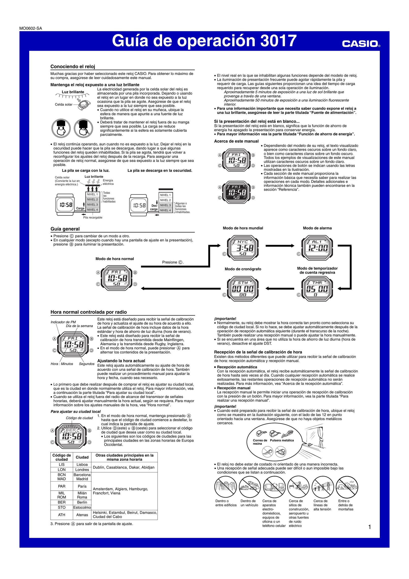 Casio MO0602-SA Clock User Manual