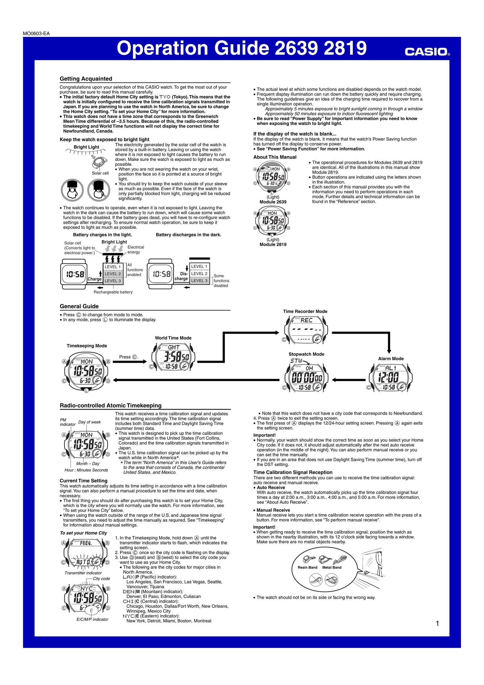 Casio MO0603-EA Clock User Manual
