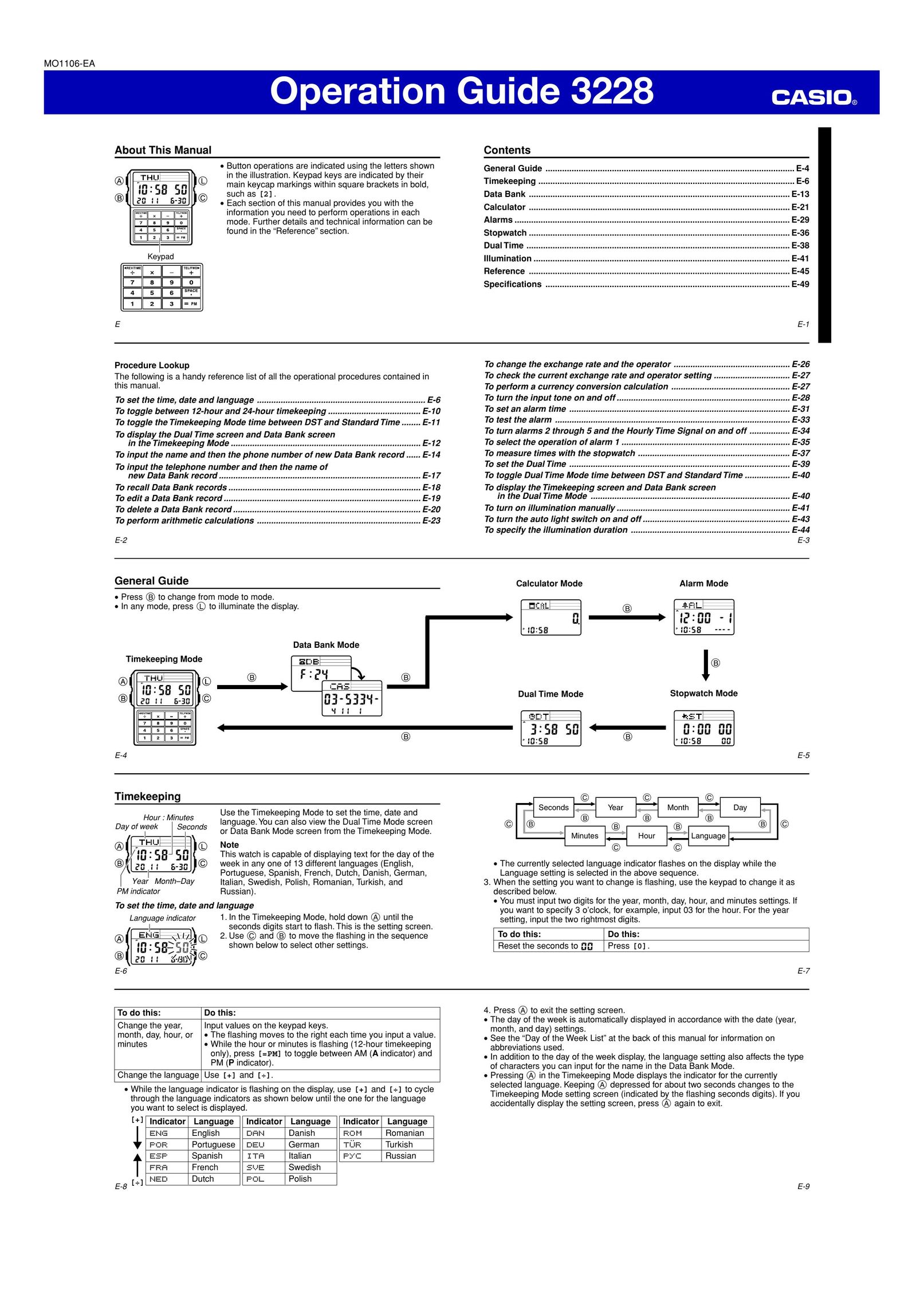 Casio MO1106-EA Clock User Manual
