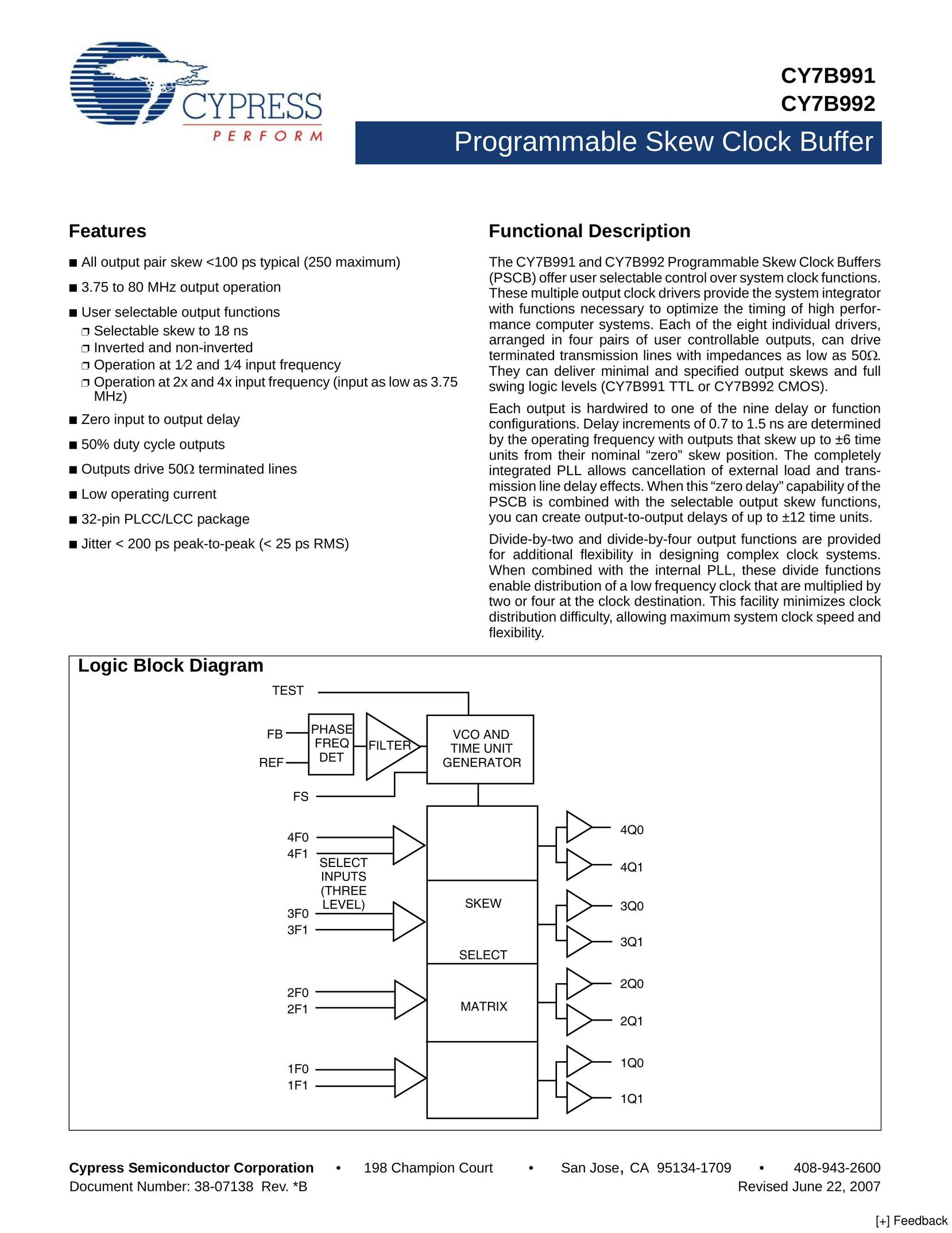 Cypress CY7B991 Clock User Manual